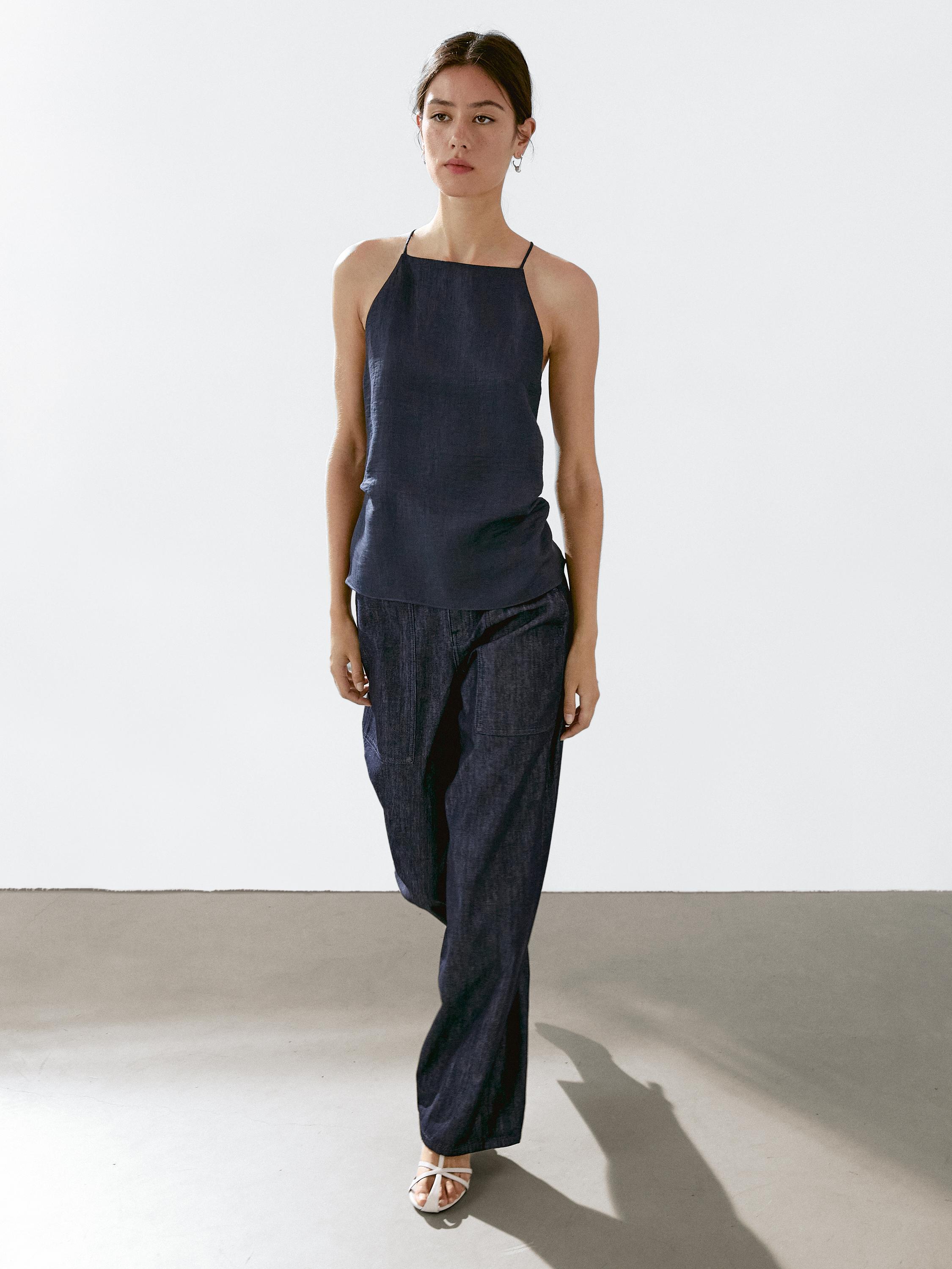 Top halter cuello recto mezcla lino