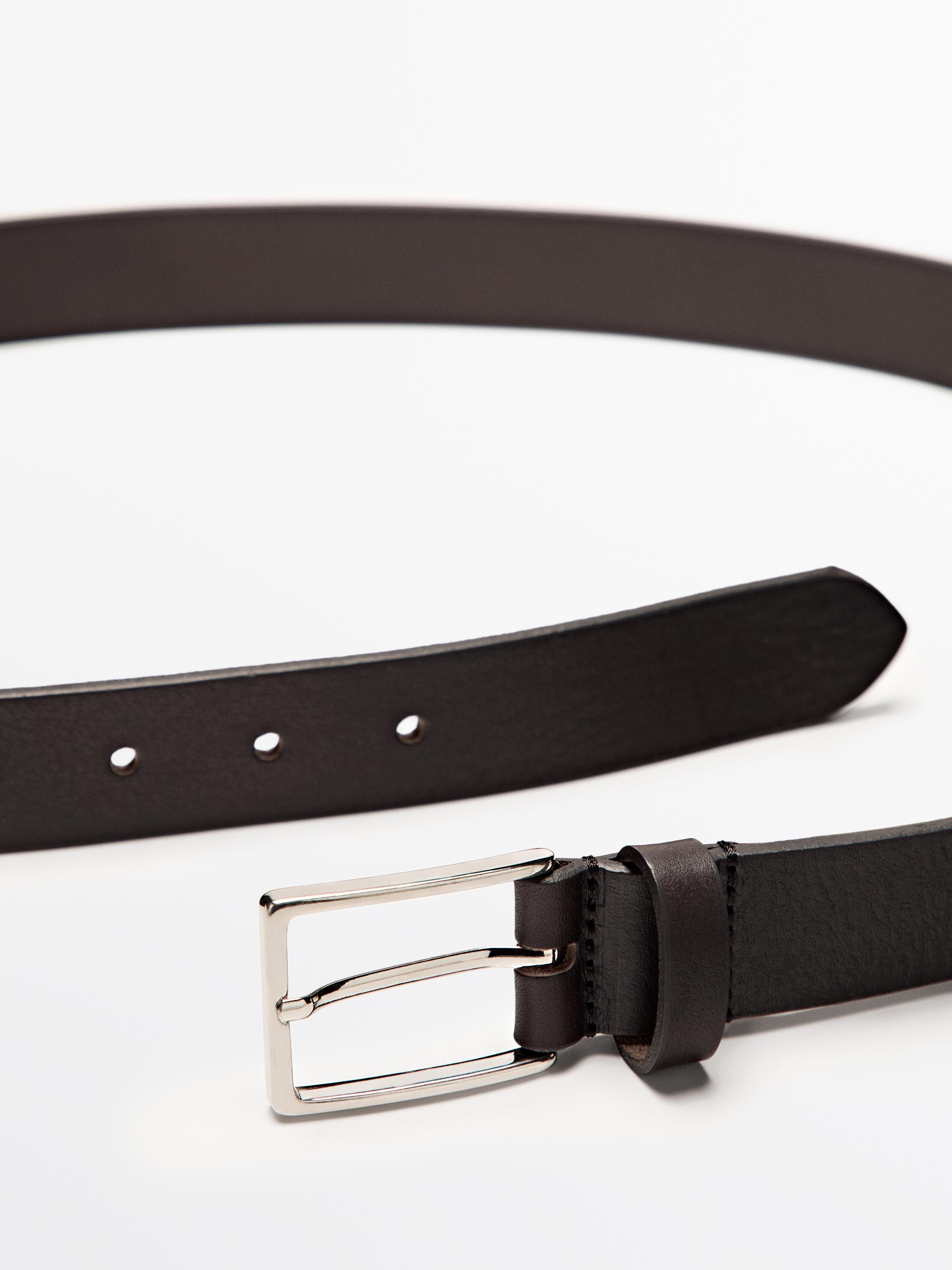 Nappa leather belt with rectangular buckle — BROWN