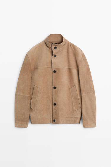 Nubuck leather jacket with stand-up collar — BEIGE 2