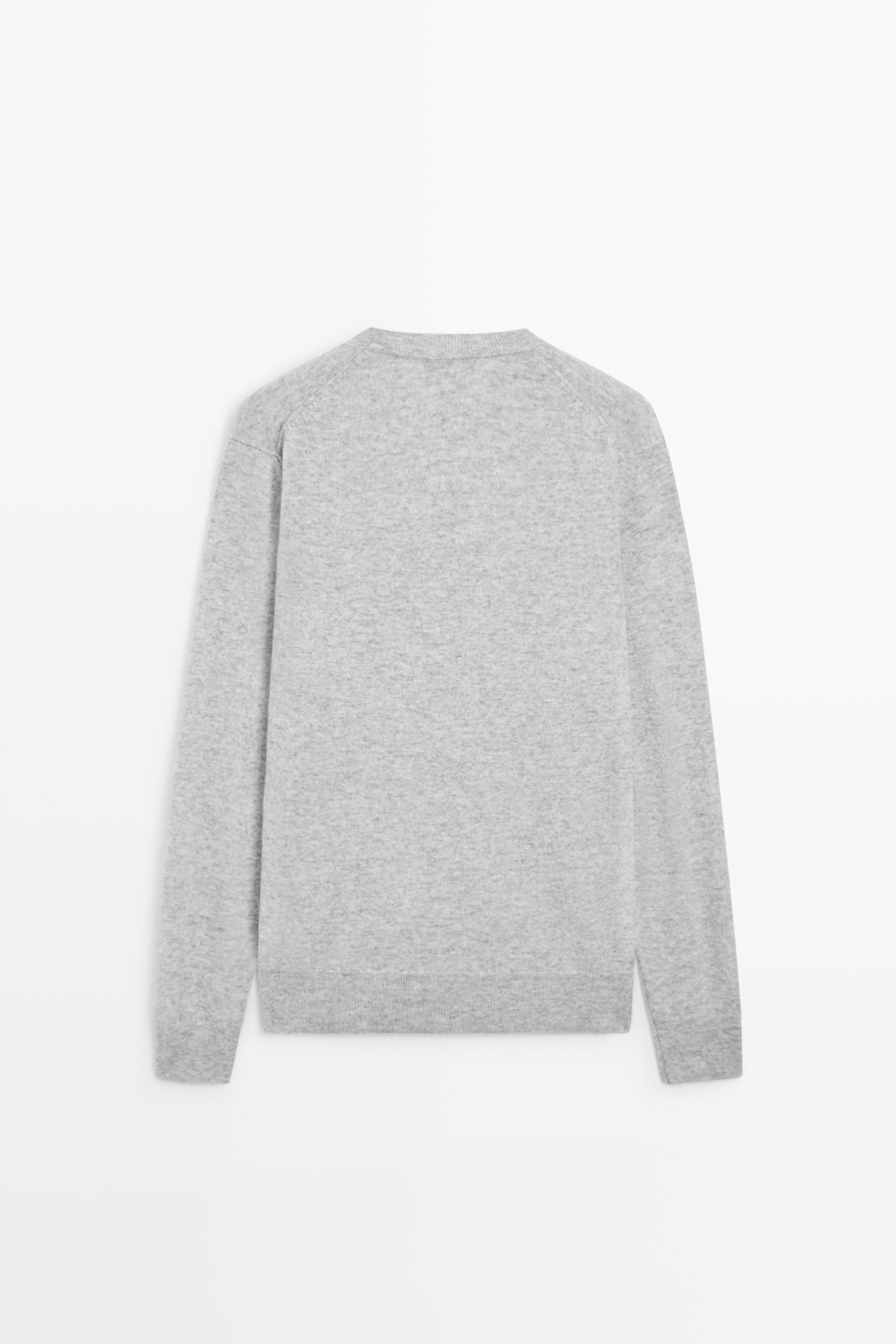 Wool blend round neck knit sweater — GREY MARL