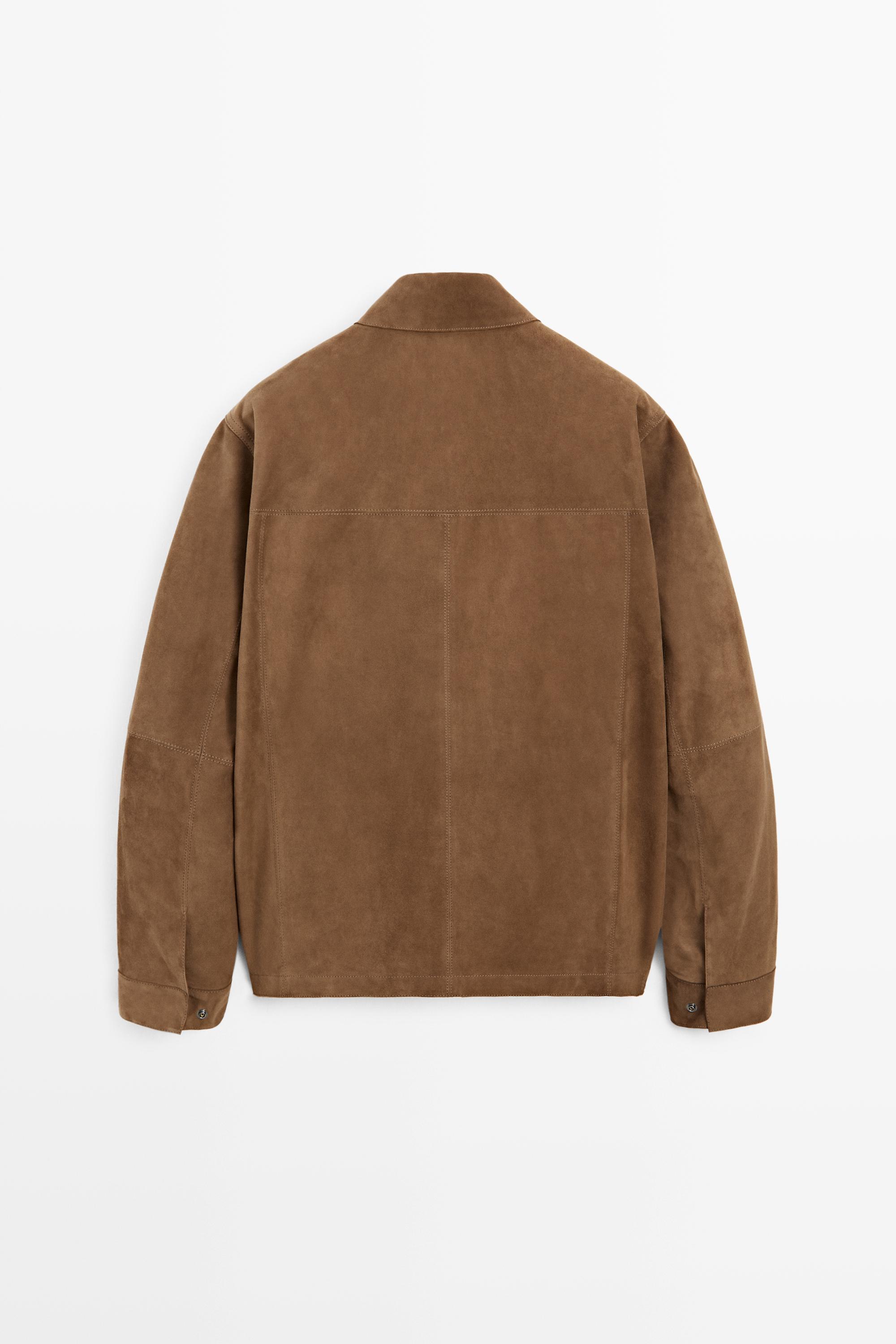 Lightweight suede leather overshirt — BROWN