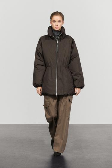 Down jacket with gathered detail — BROWN TONES 1