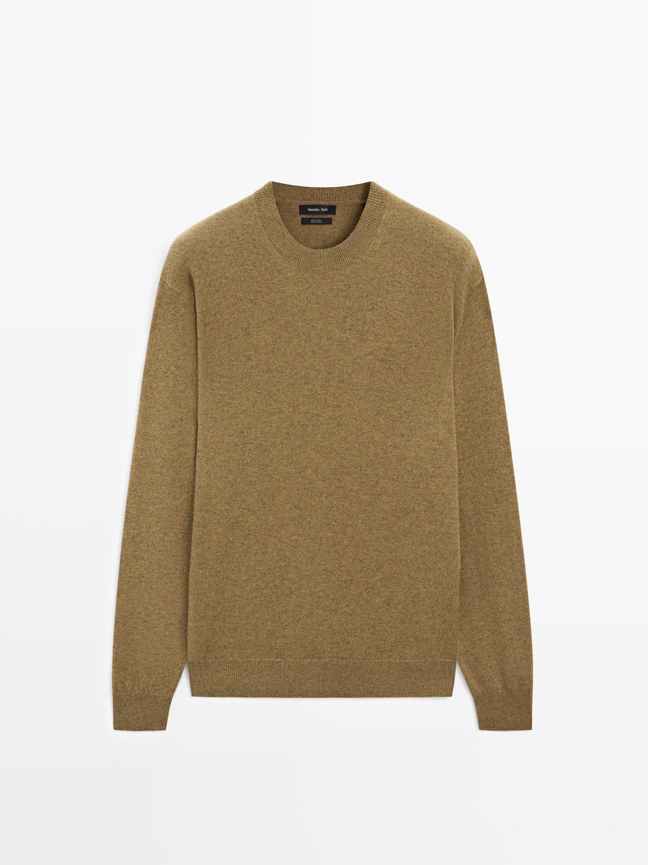 Adīts 100% vilnas džemperis ar apaļu kakla izgriezumu