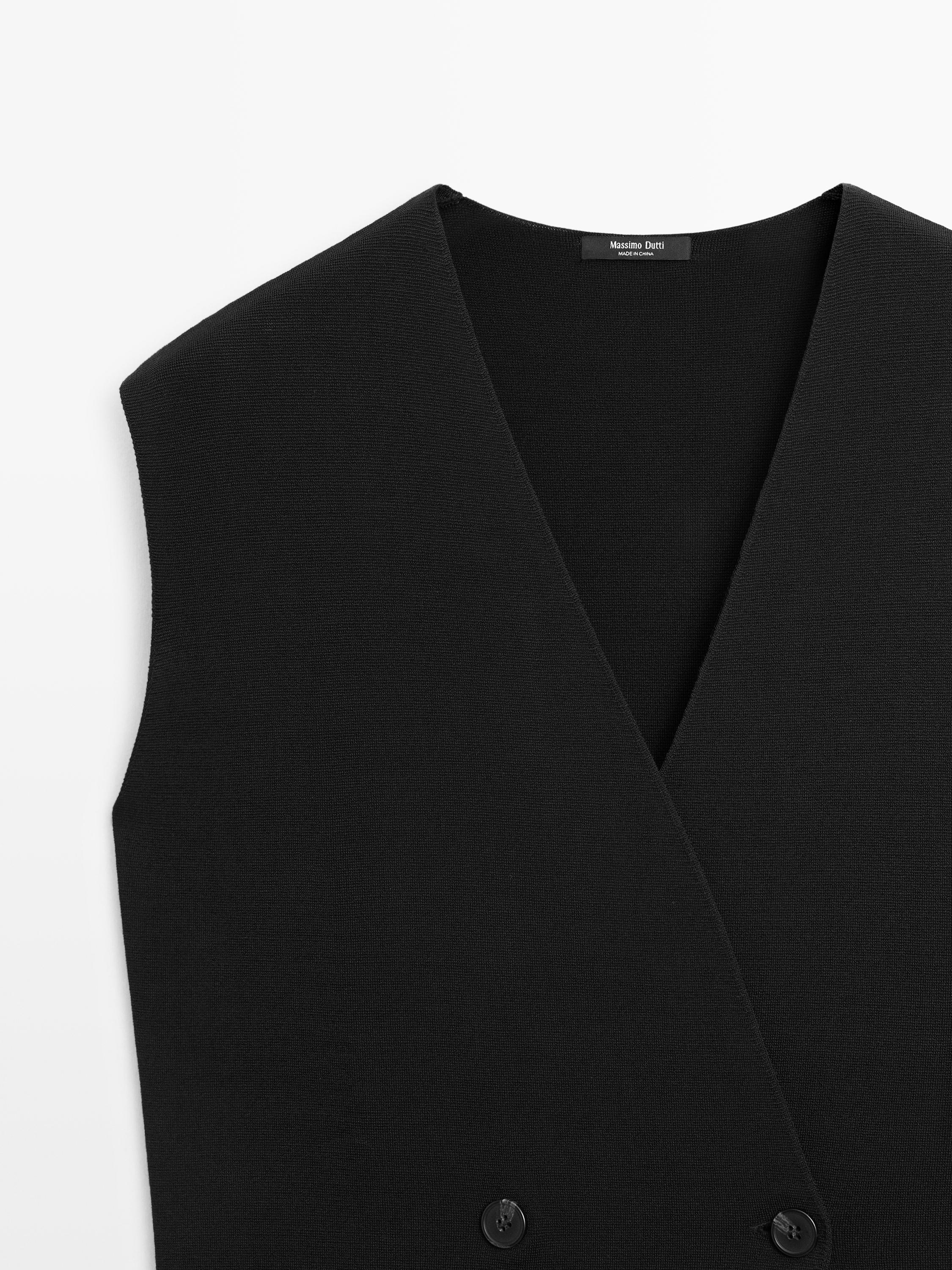 Long double-breasted vest — BLACK