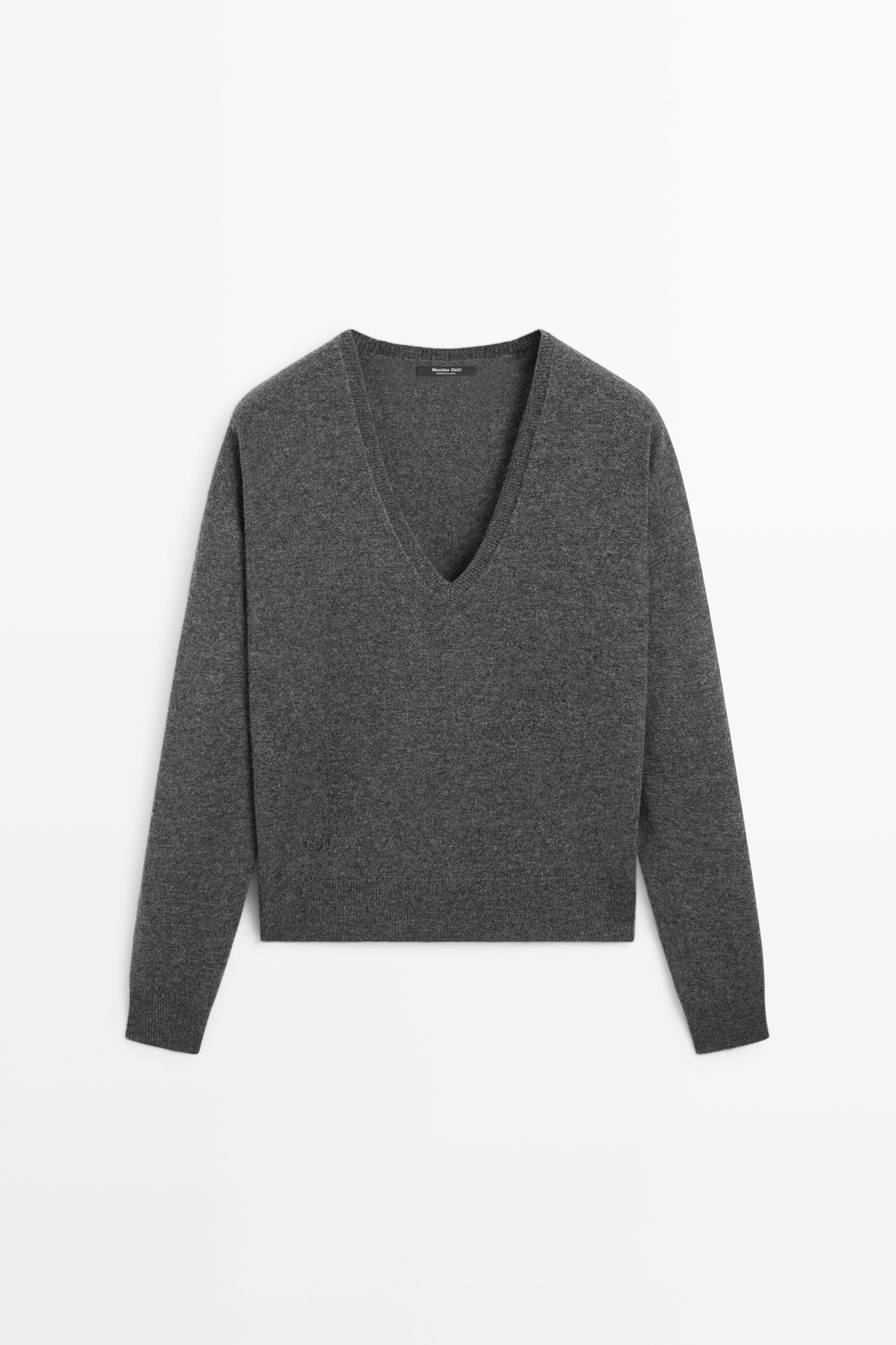Wool blend knit V-neck sweater