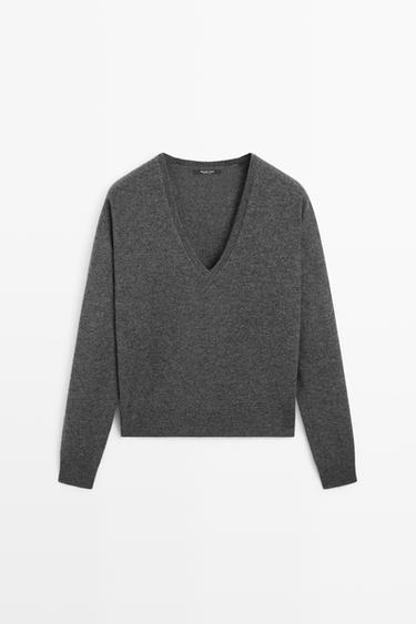 Wool blend knit V-neck sweater — MEDIUM GREY 2