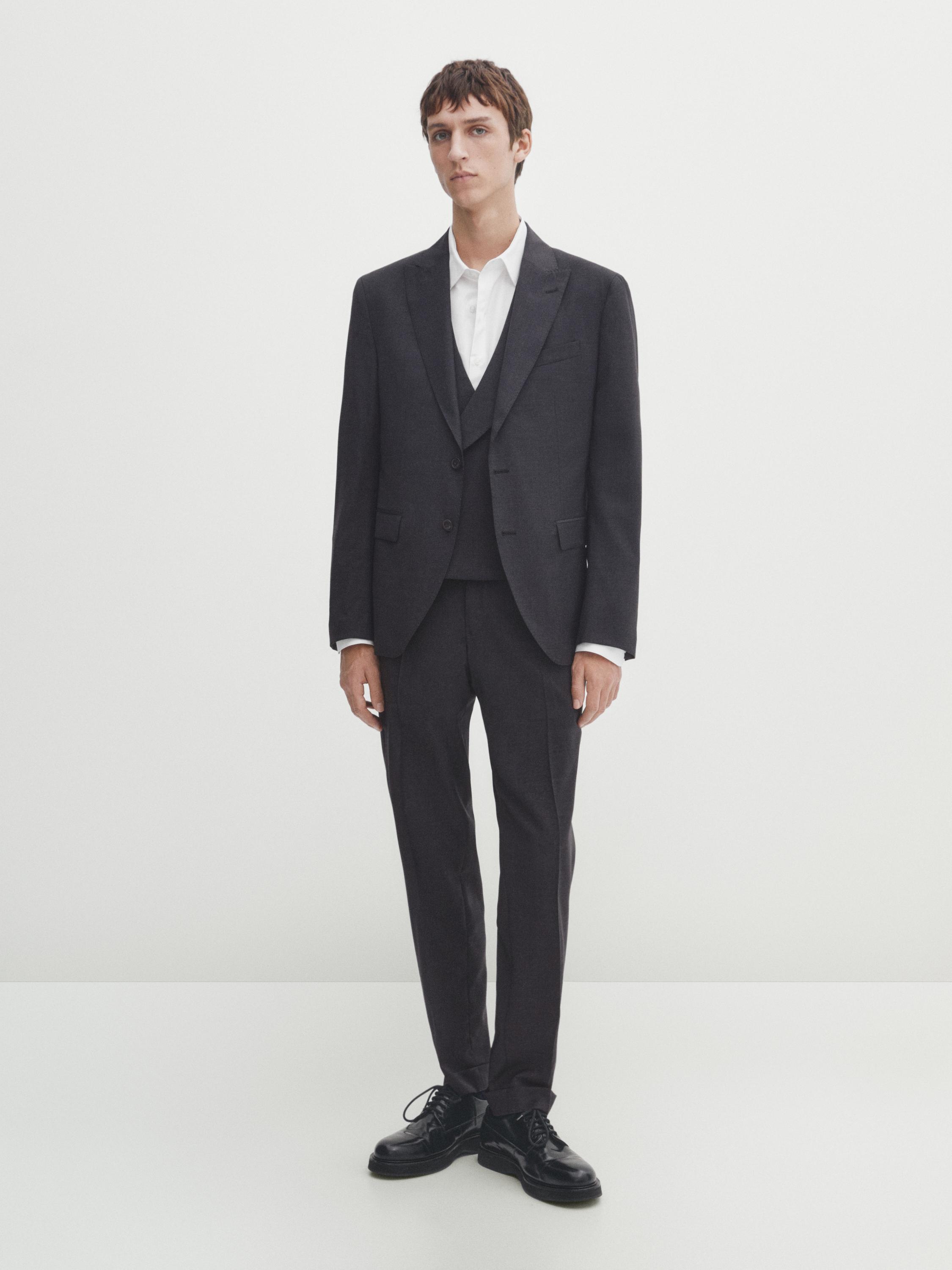 Gilet de costume uni gris en laine mélangée