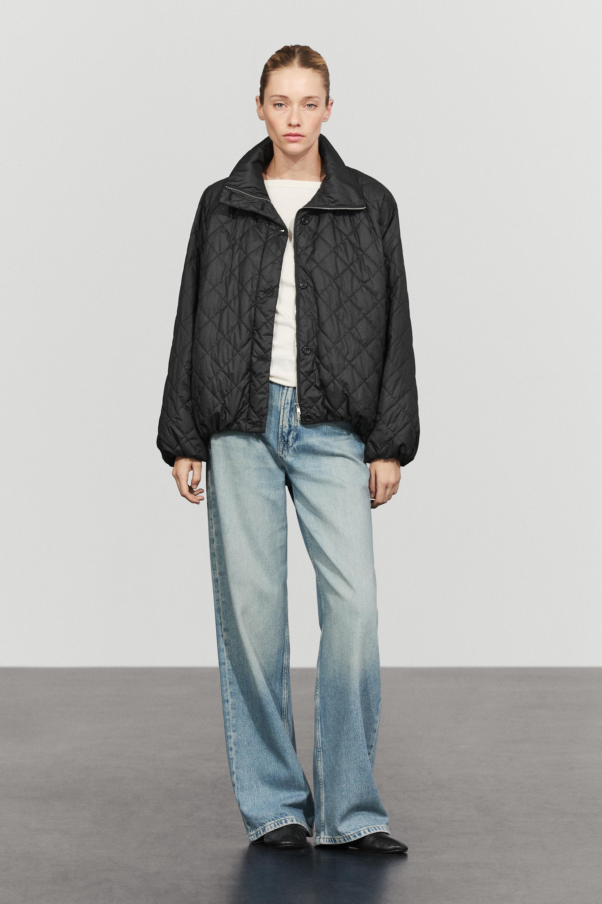 High neck quilted bomber jacket — BLACK