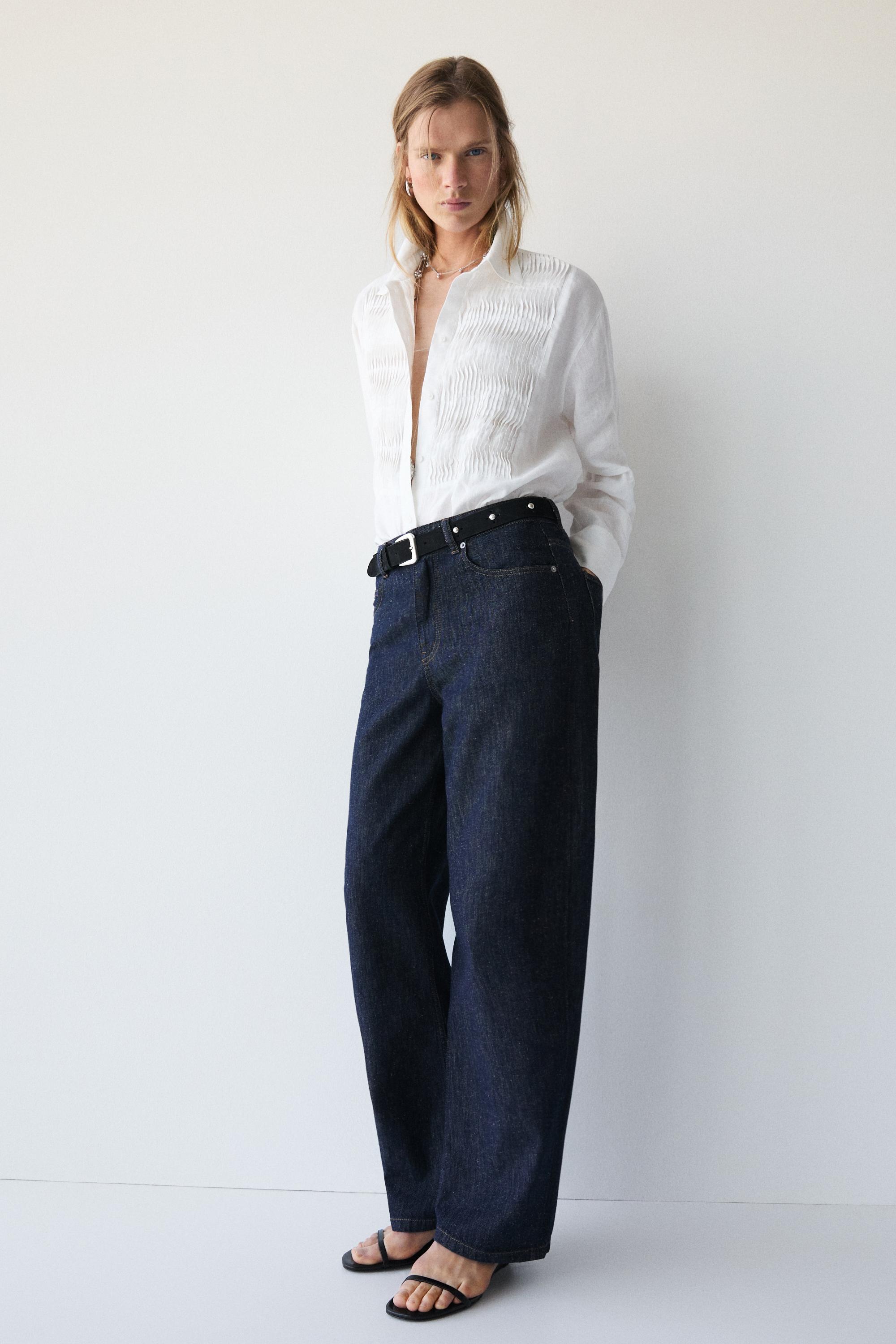 High-waist barrel fit jeans — DARK BLUE