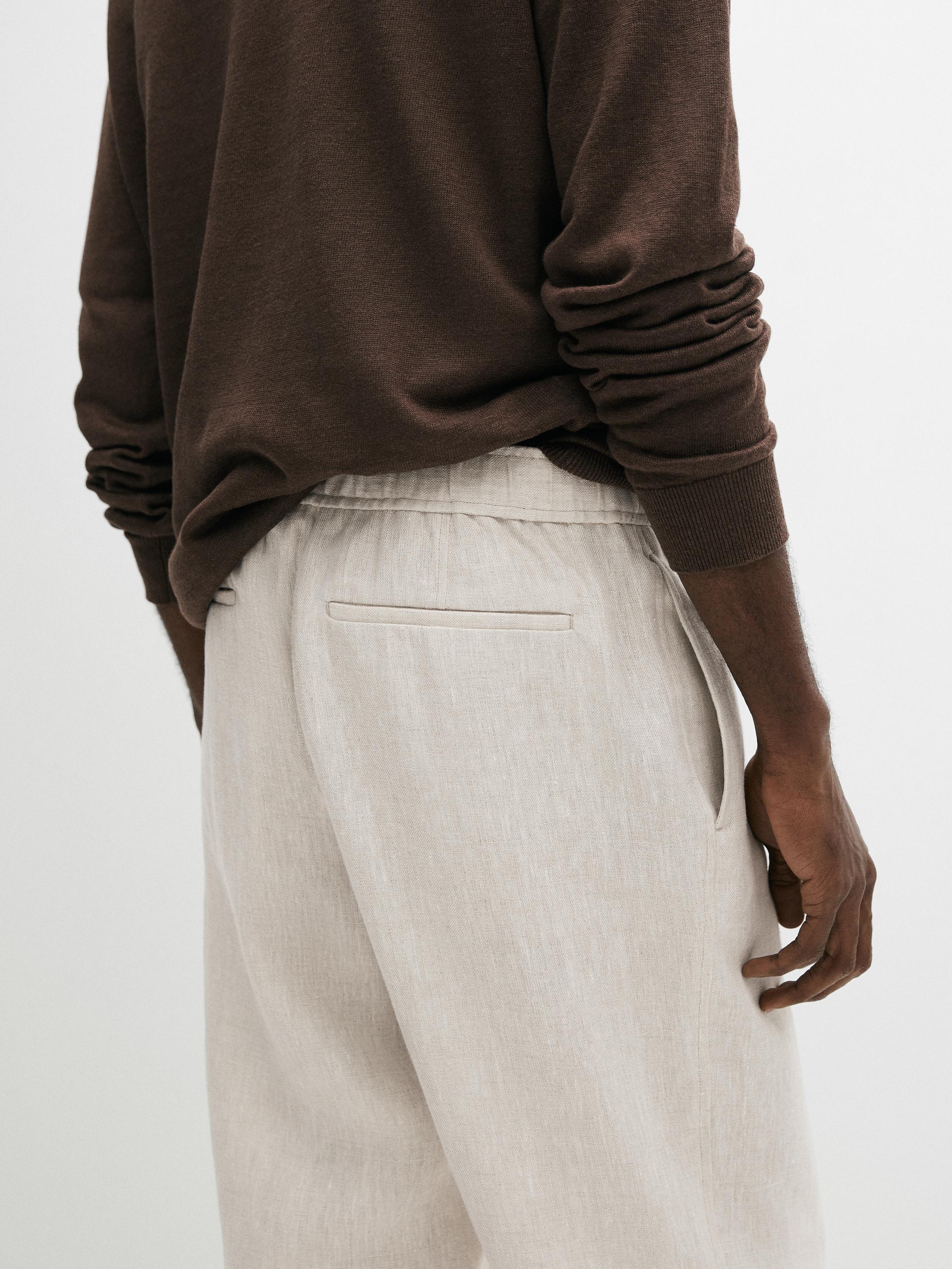Linen jogger fit pants — BEIGE