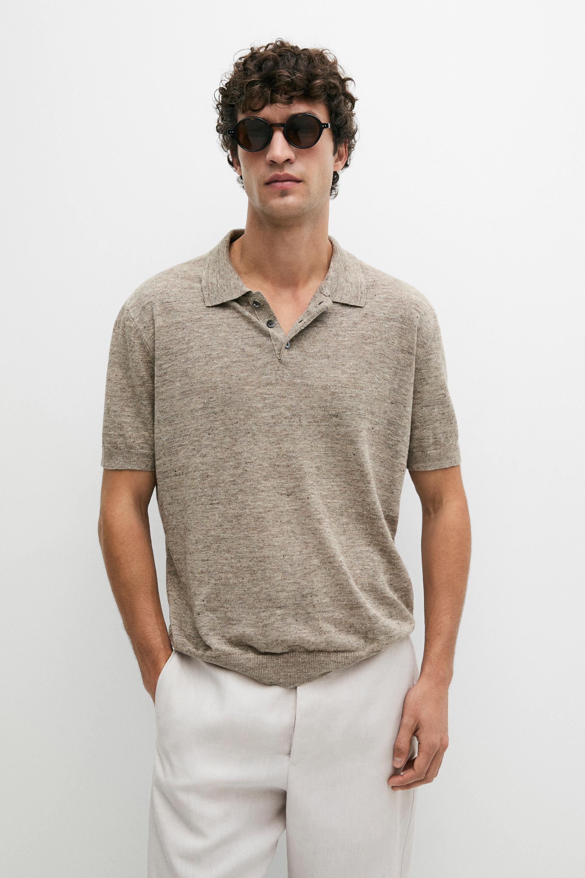 100% linen melange polo shirt — Beige
