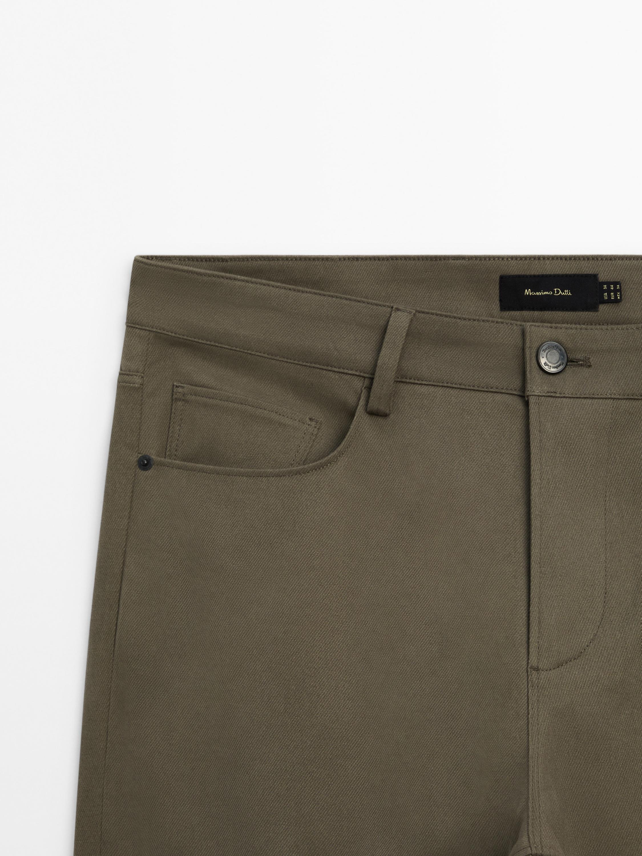 Cotton blend slim fit trousers