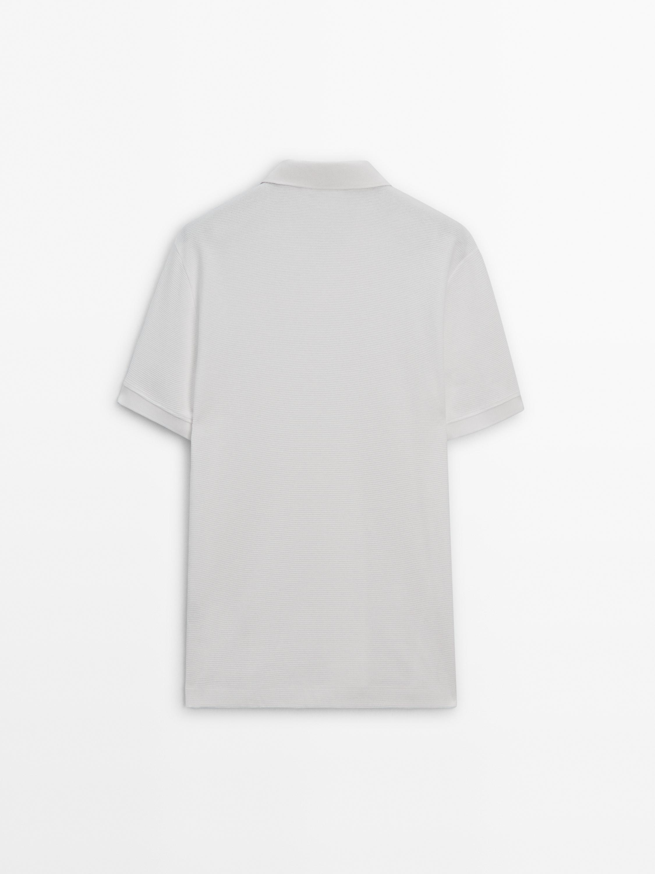 Short sleeve textured cotton polo shirt