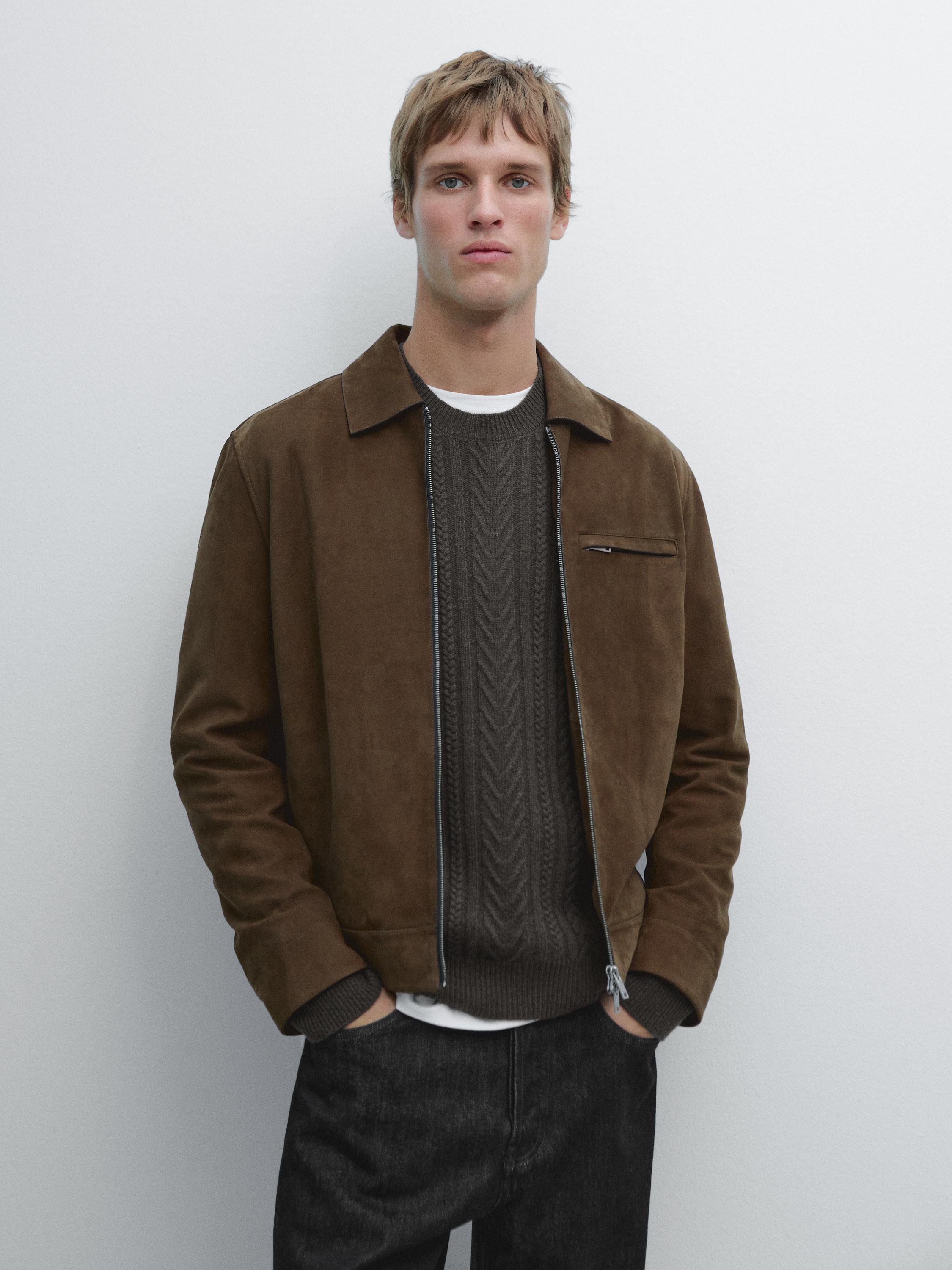 Short suede leather jacket — OLIVE