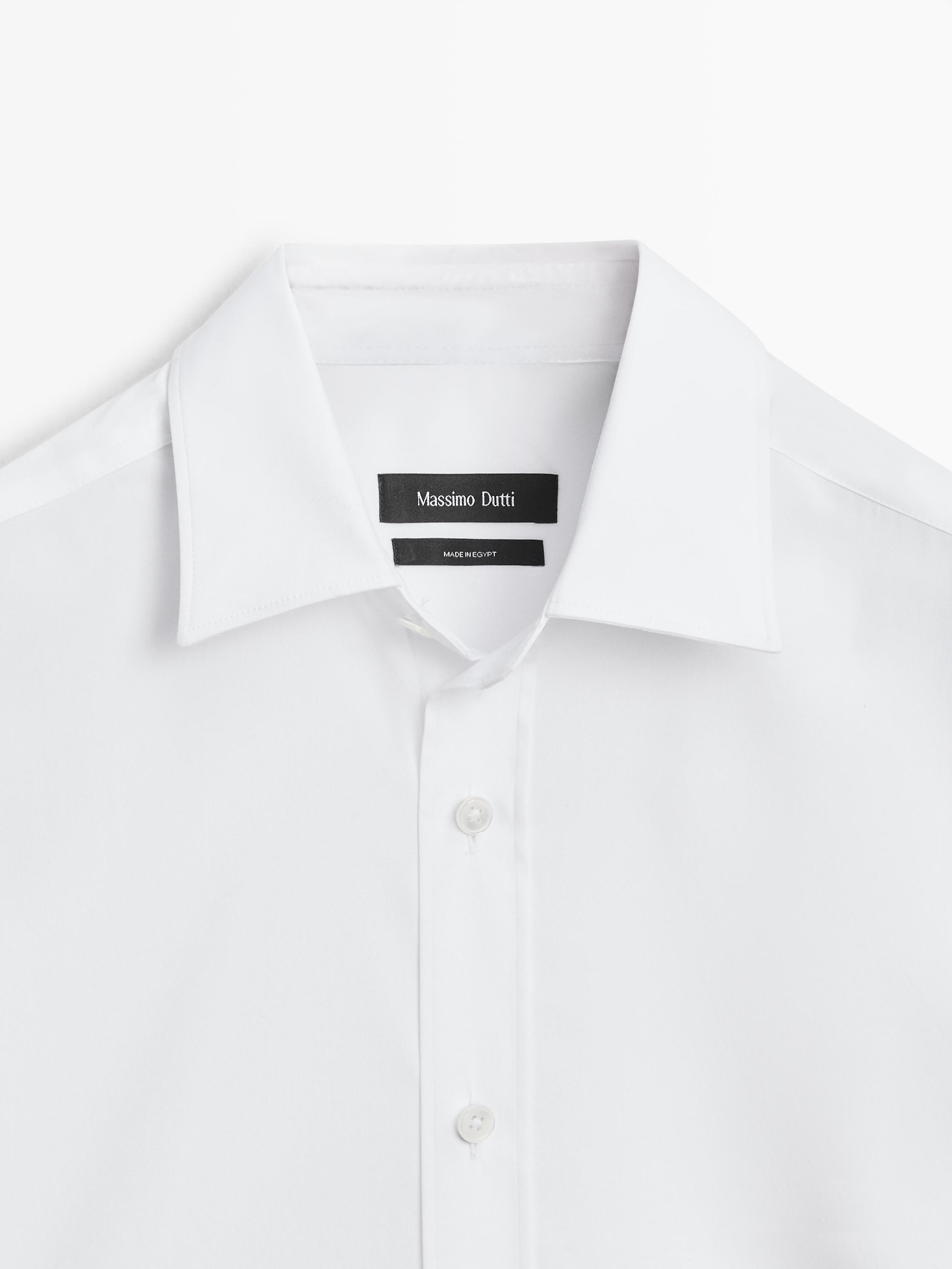 Slim fit stretch cotton blend shirt — WHITE