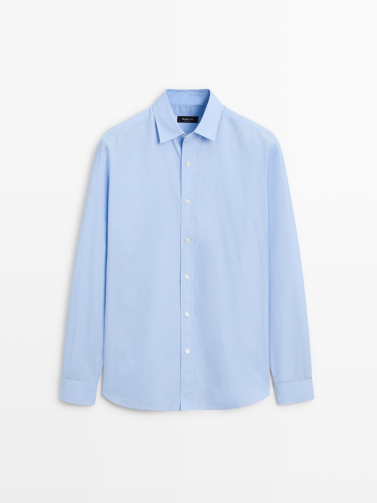 Massimo Dutti - Herre - Stribet, Regular Fit Skjorte - Himmelblå - L