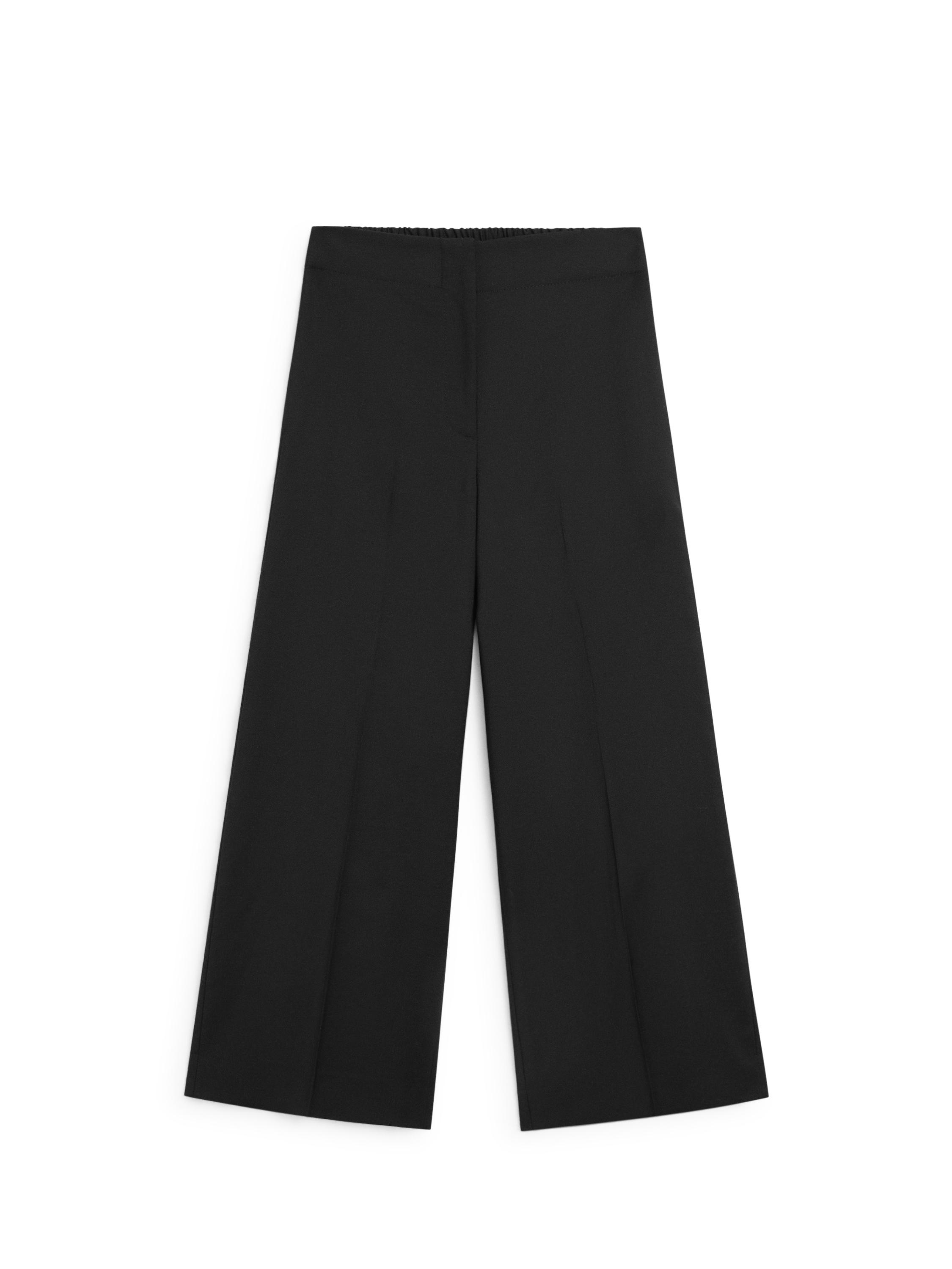 Wide-leg cropped stretch wool trousers — BLACK