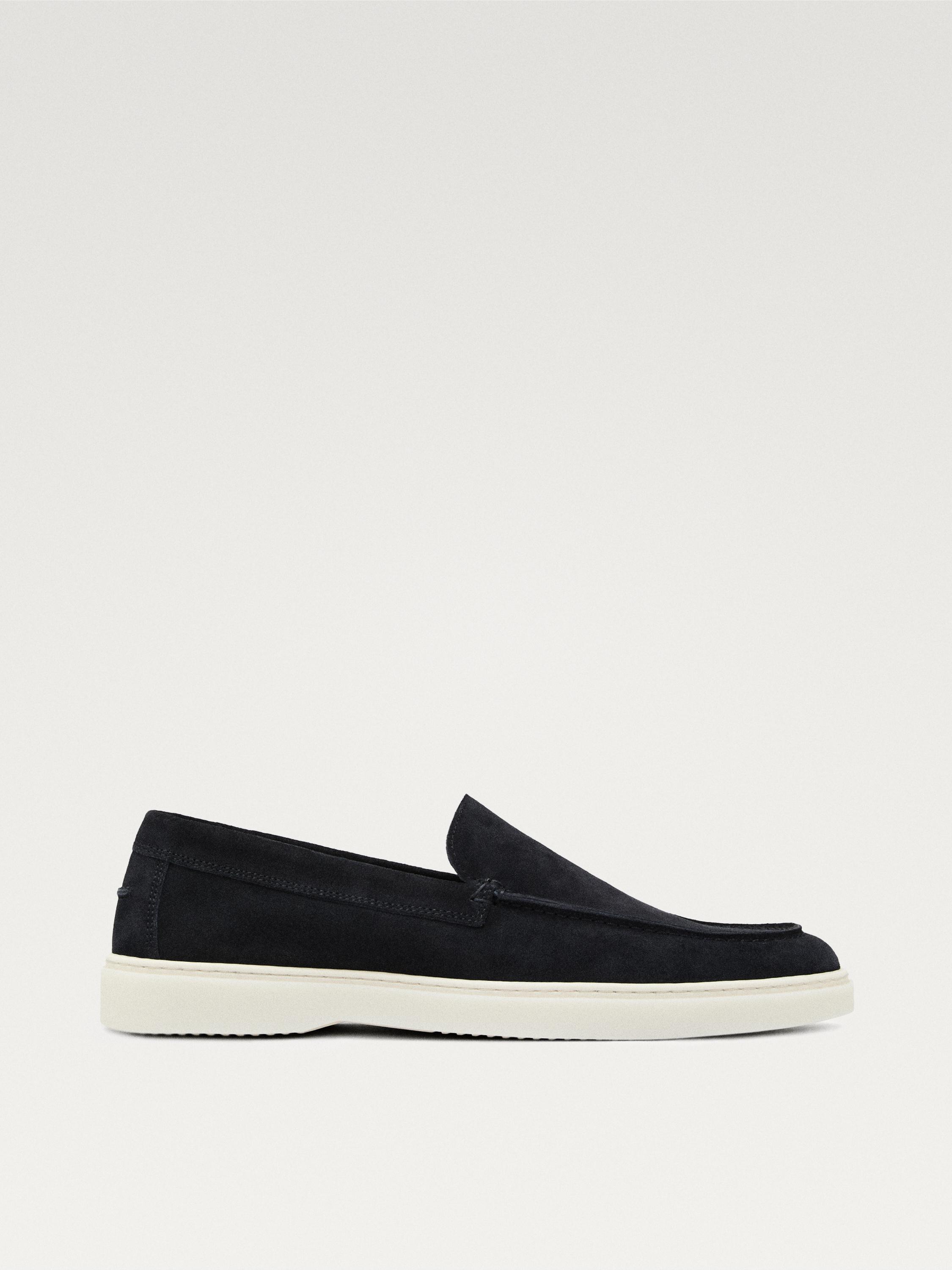 Split leather loafers with moc toe — BLUE