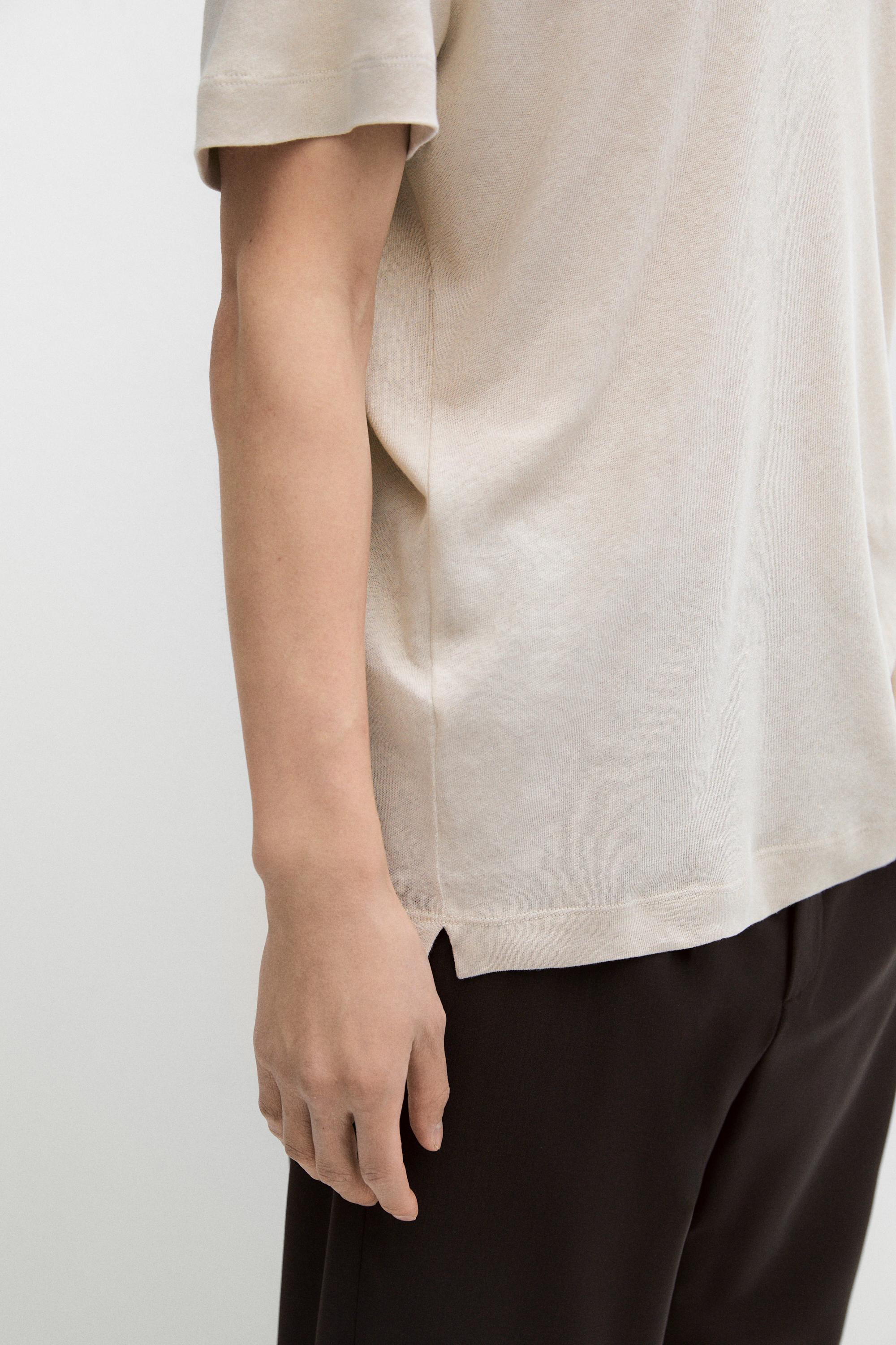 Short sleeve linen cotton polo shirt — BROWN