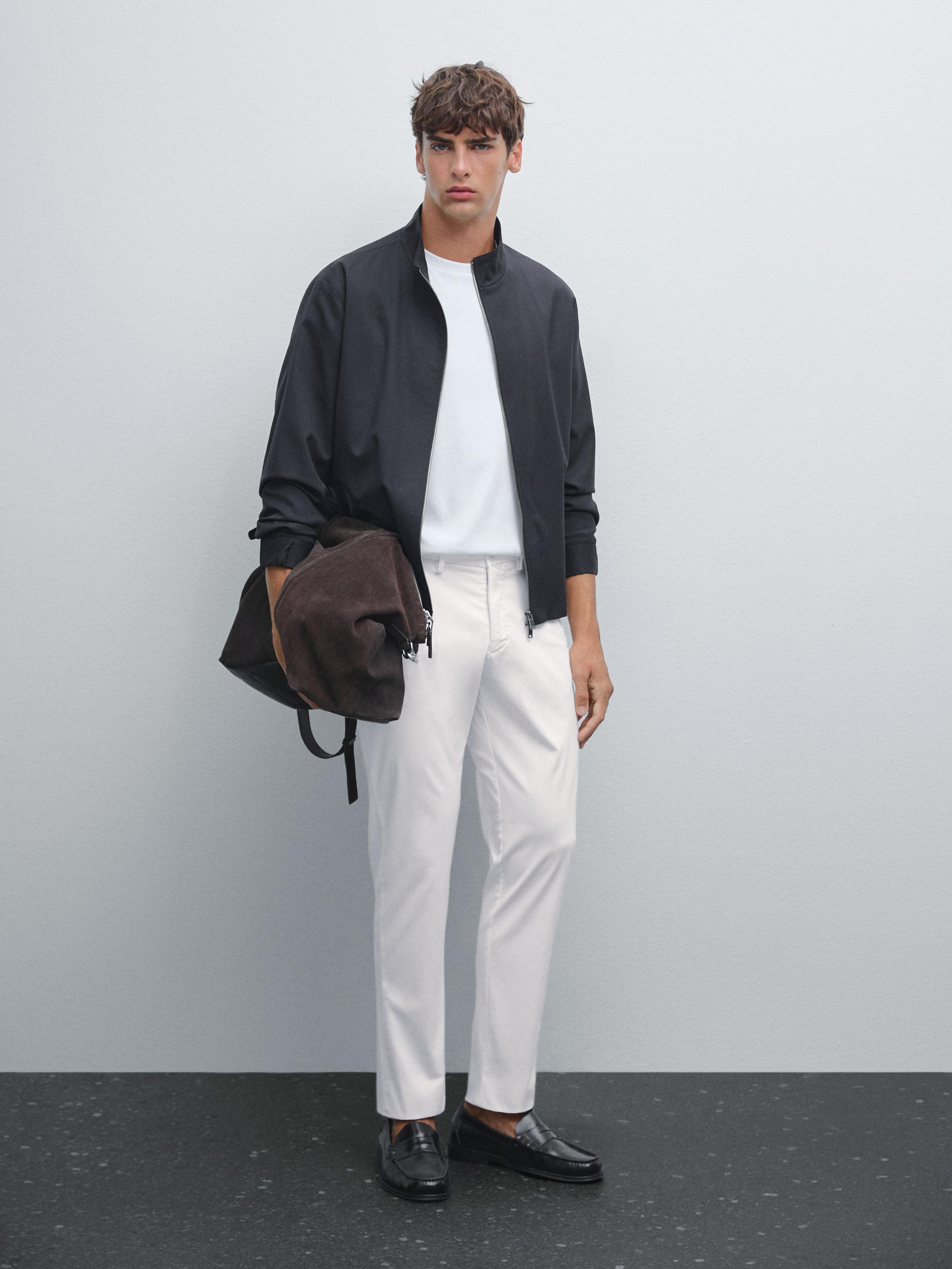 Cotton blend slim fit trousers