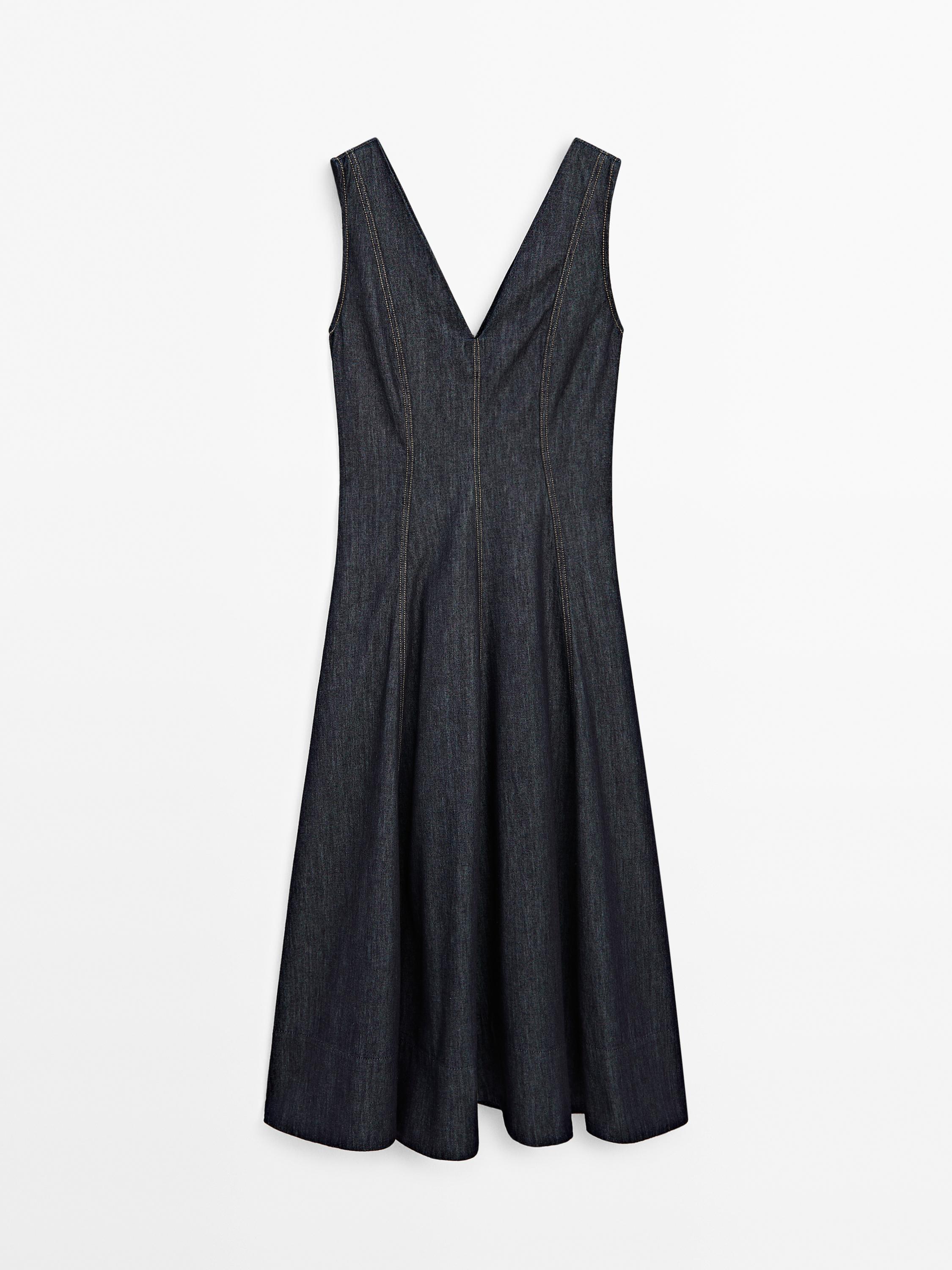 Long denim dress with seam details
