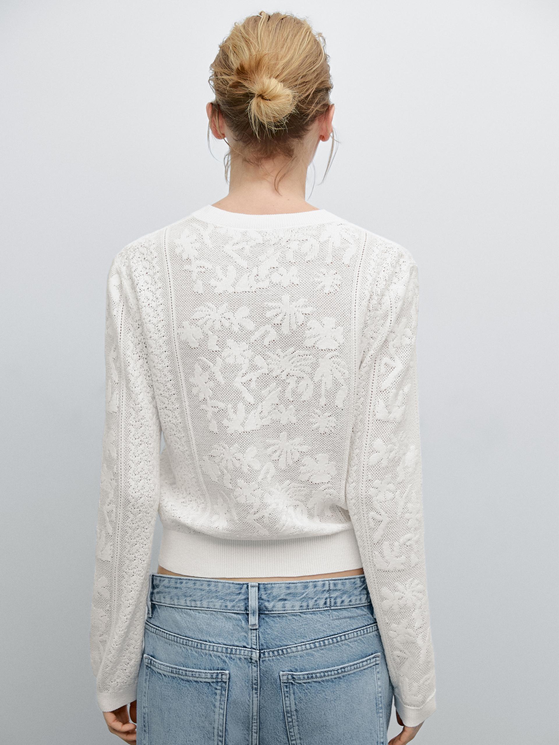 Pull En Maille À Dentelle Ajourée - Cru - Xs - Massimo Dutti - Femme