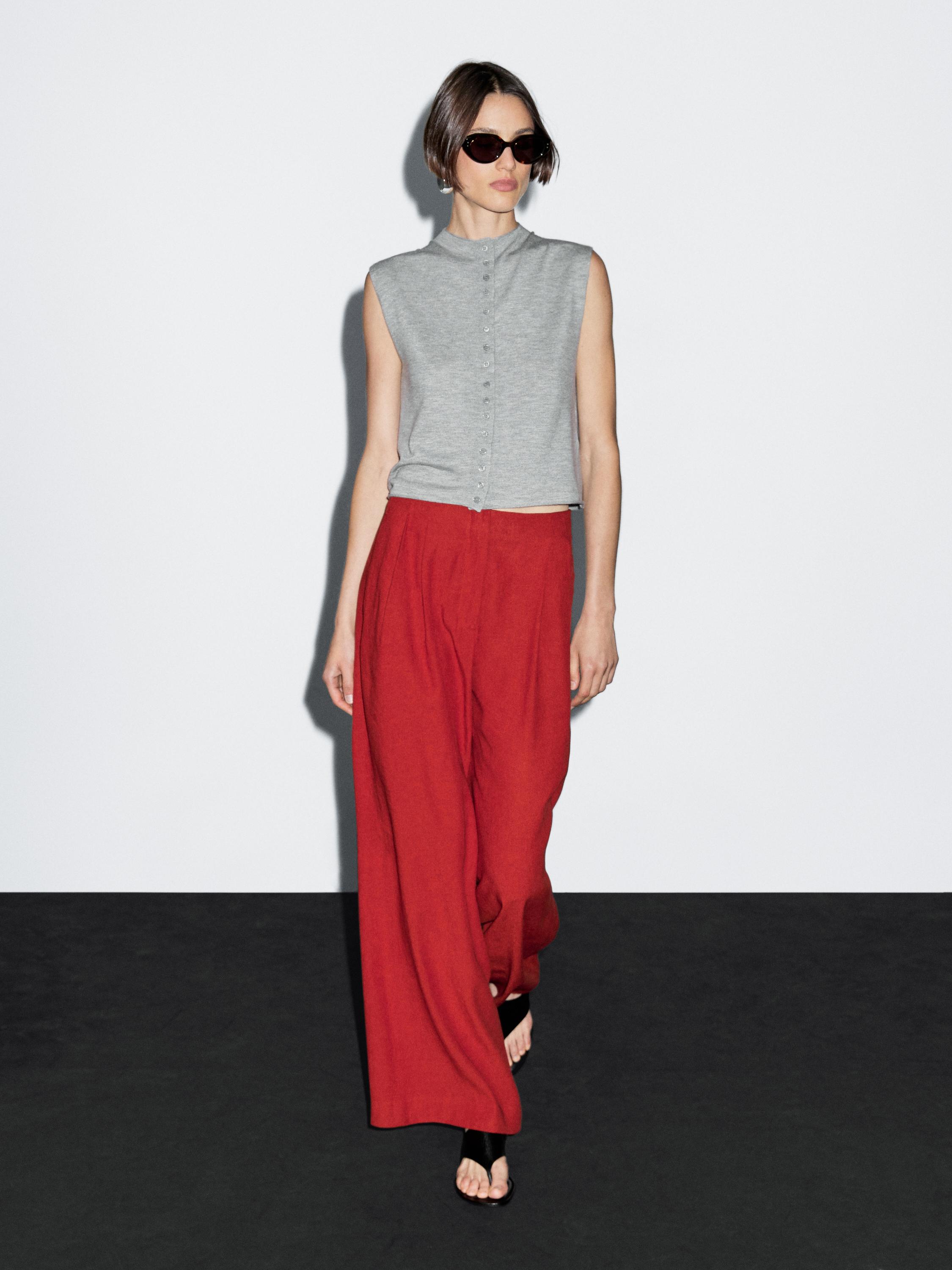 Cropped tricot tanktop van wolmix