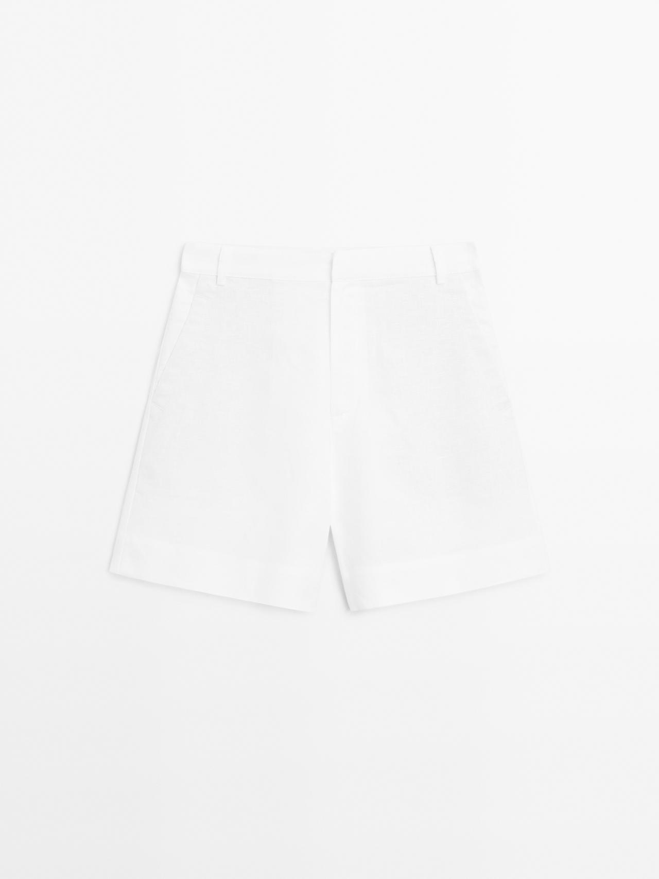 Massimo Dutti - Dame - Korte Bermudashorts I 100 % Hør - Hvid - 40