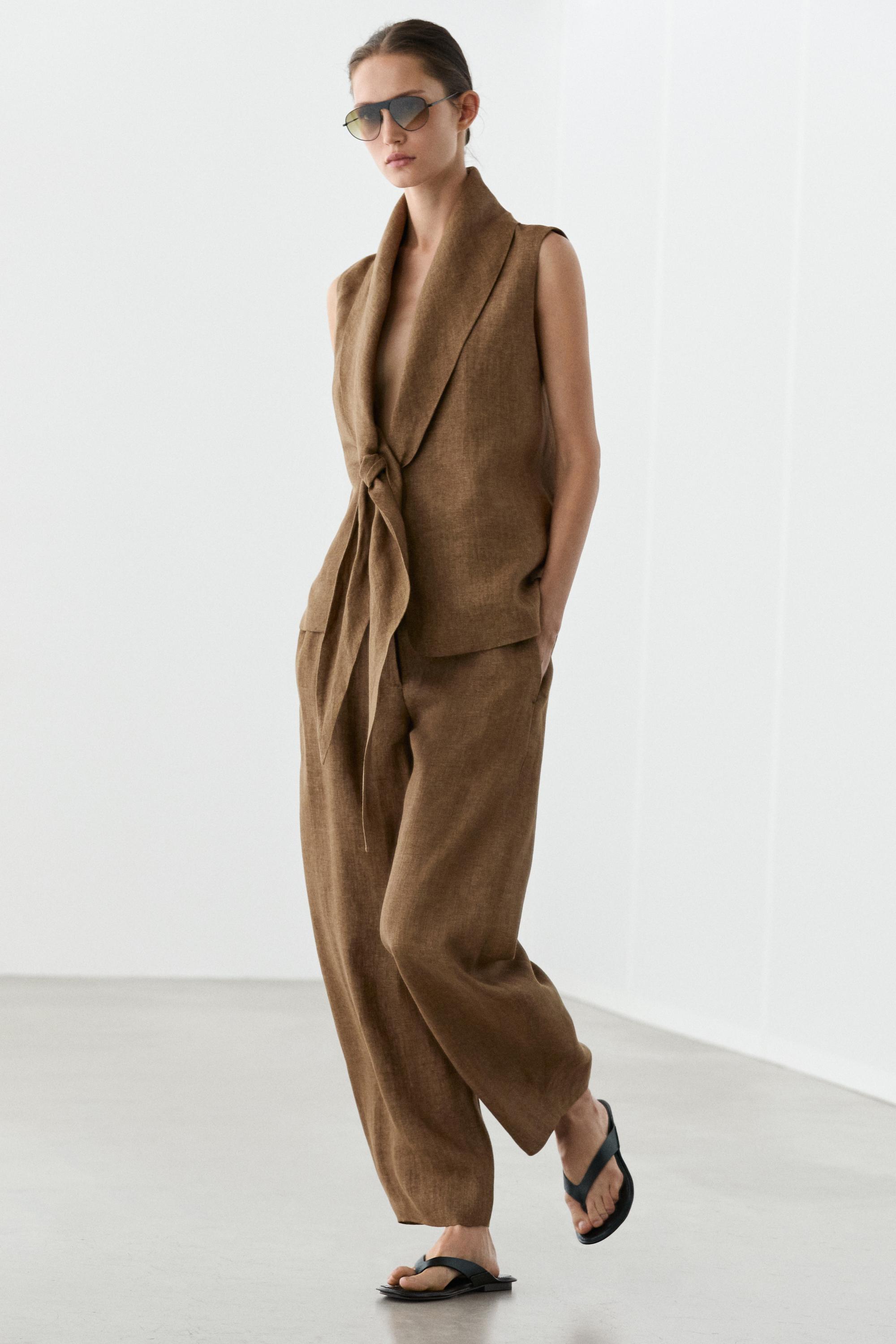 100% linen vest with tie detail