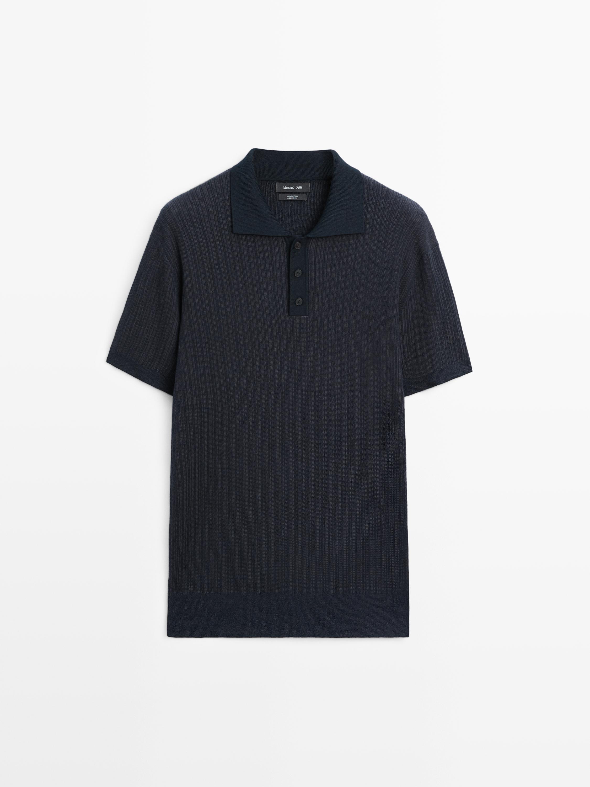 Short sleeve textured knit polo shirt — FADED NAVY
