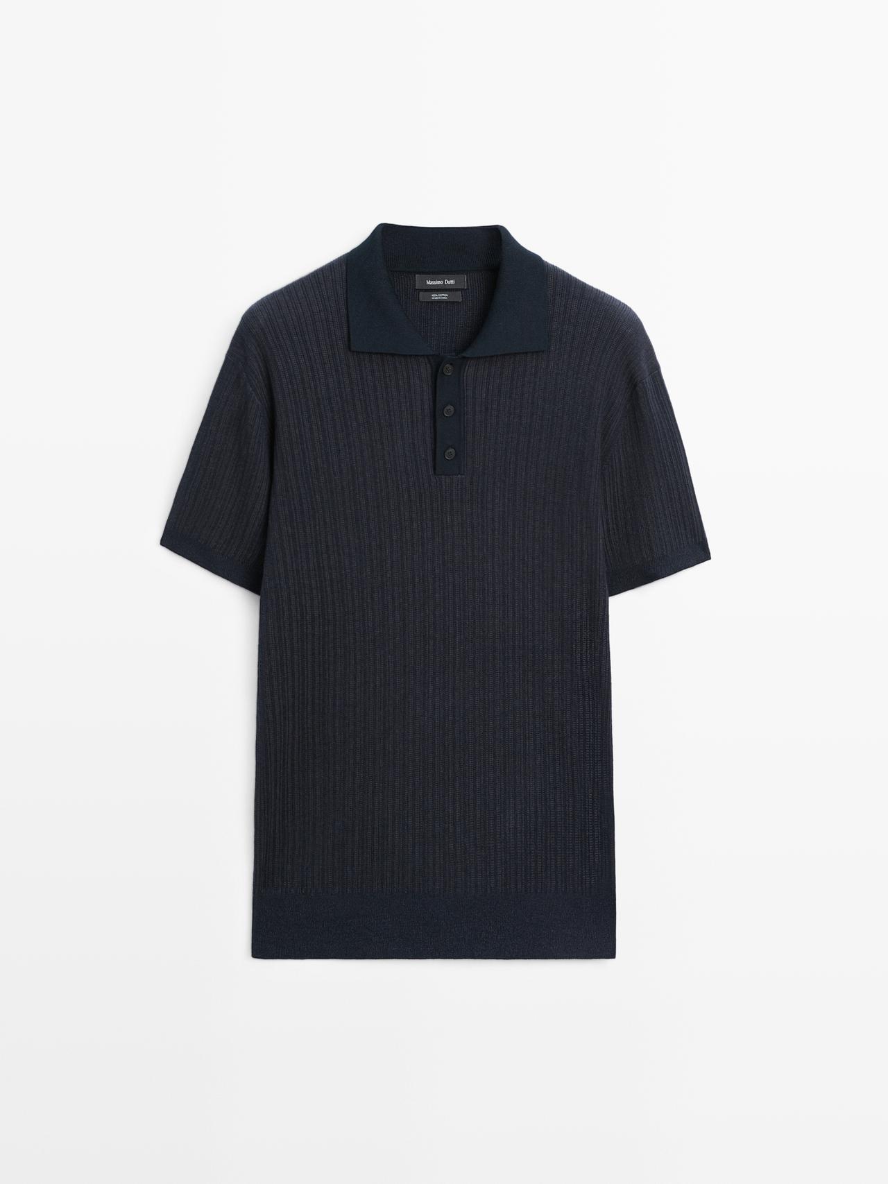 Massimo Dutti - Heren - Tricot Polo Met Structuur En Korte Mouw - Verwassen Marine - M