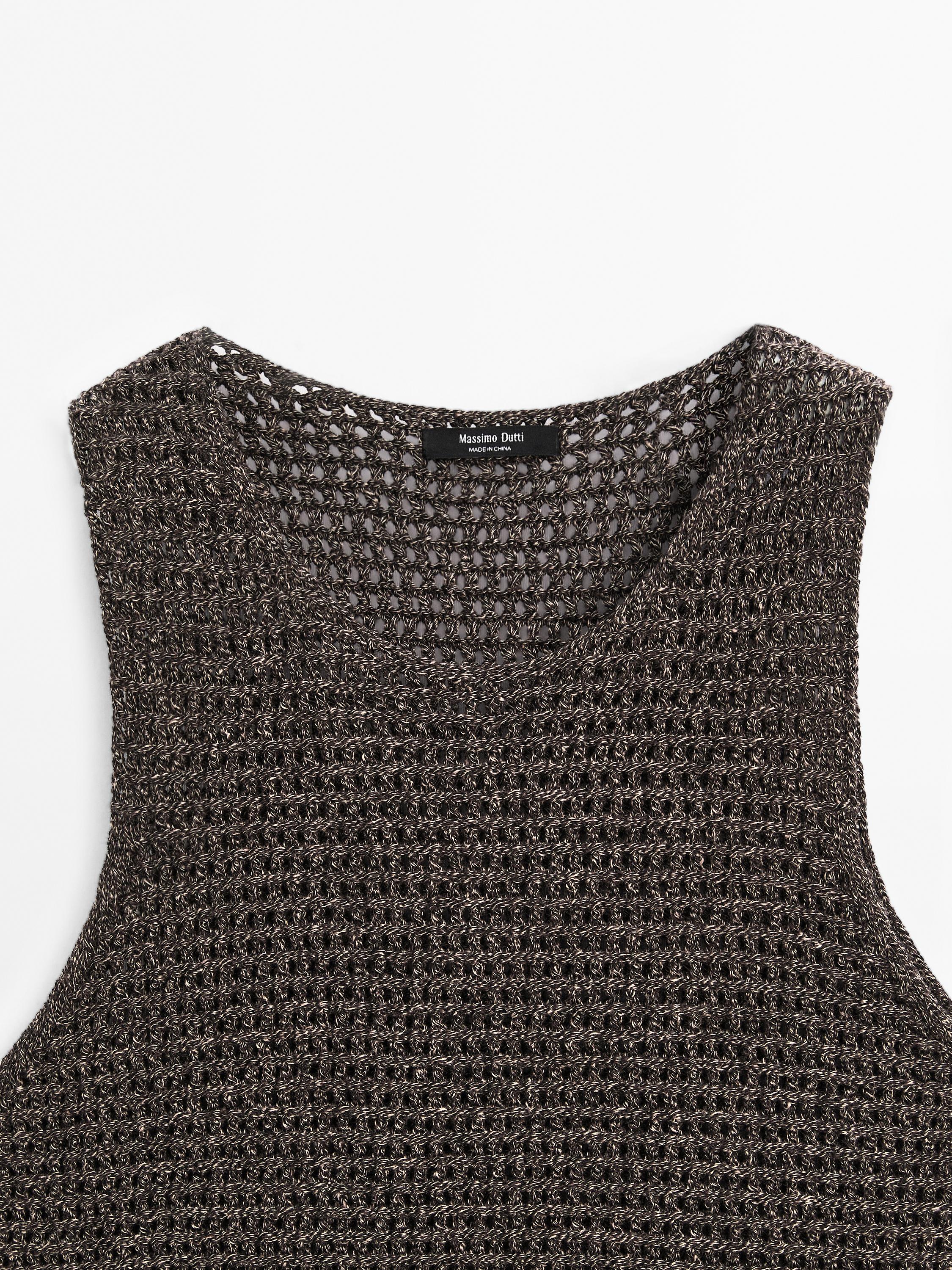 Top din tricot ajurat cu amestec de bumbac