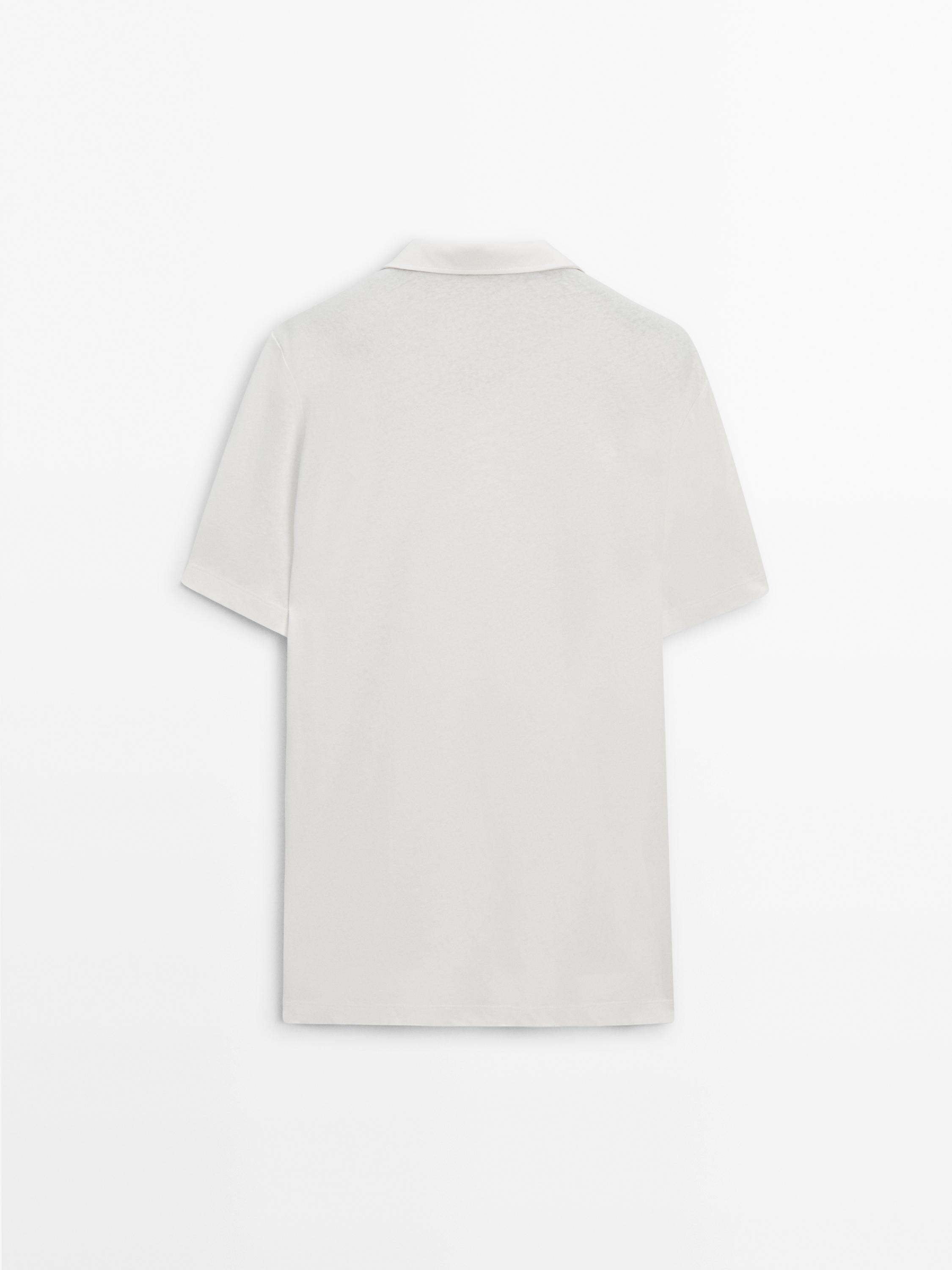 Linen blend short sleeve polo shirt