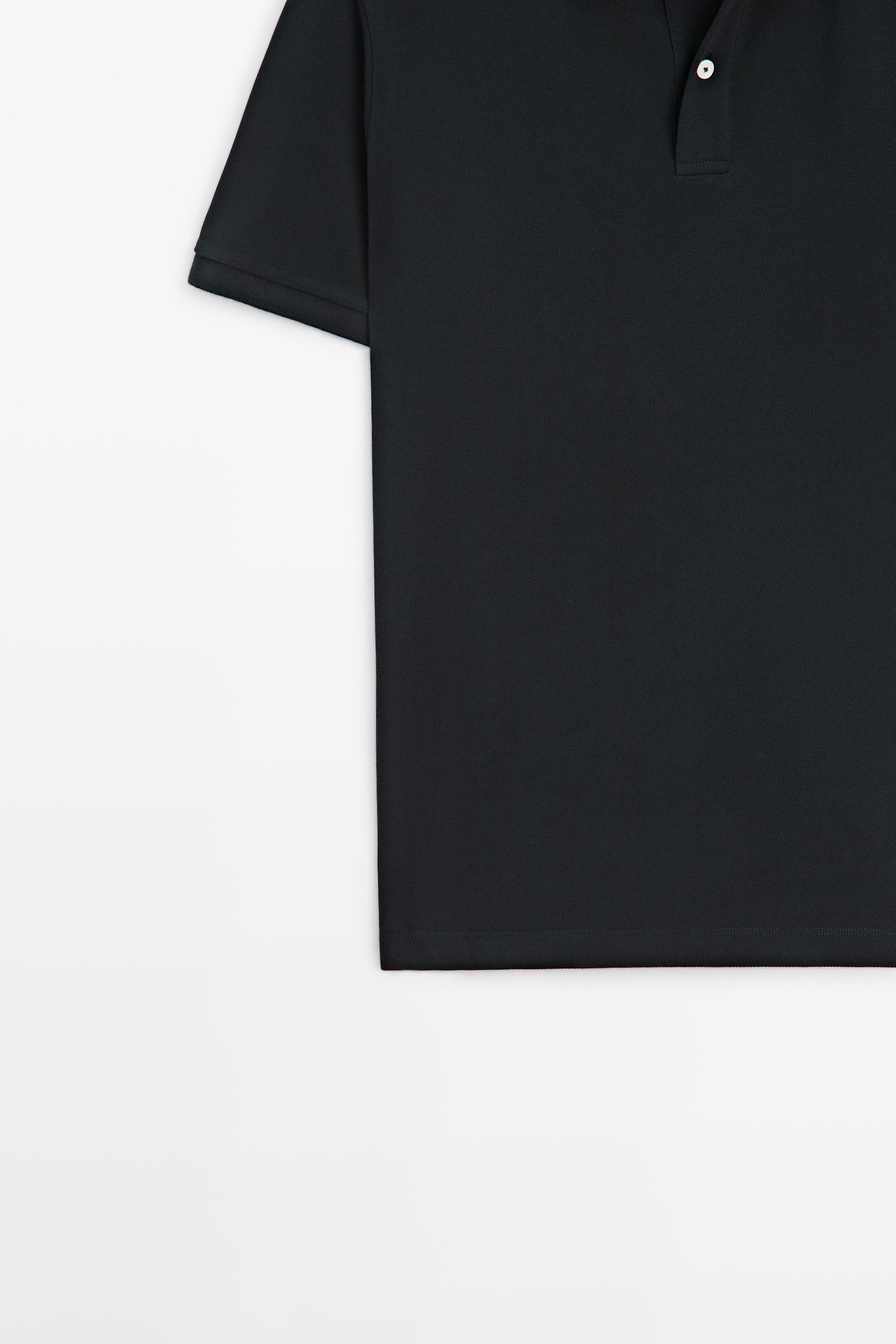Micro-textured cotton piqué polo shirt — NAVY BLUE