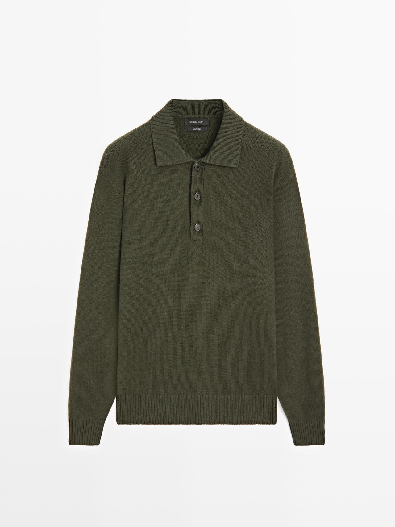 Massimo Dutti - Heren - 100% Wollen Tricot Polotrui - Groen - M