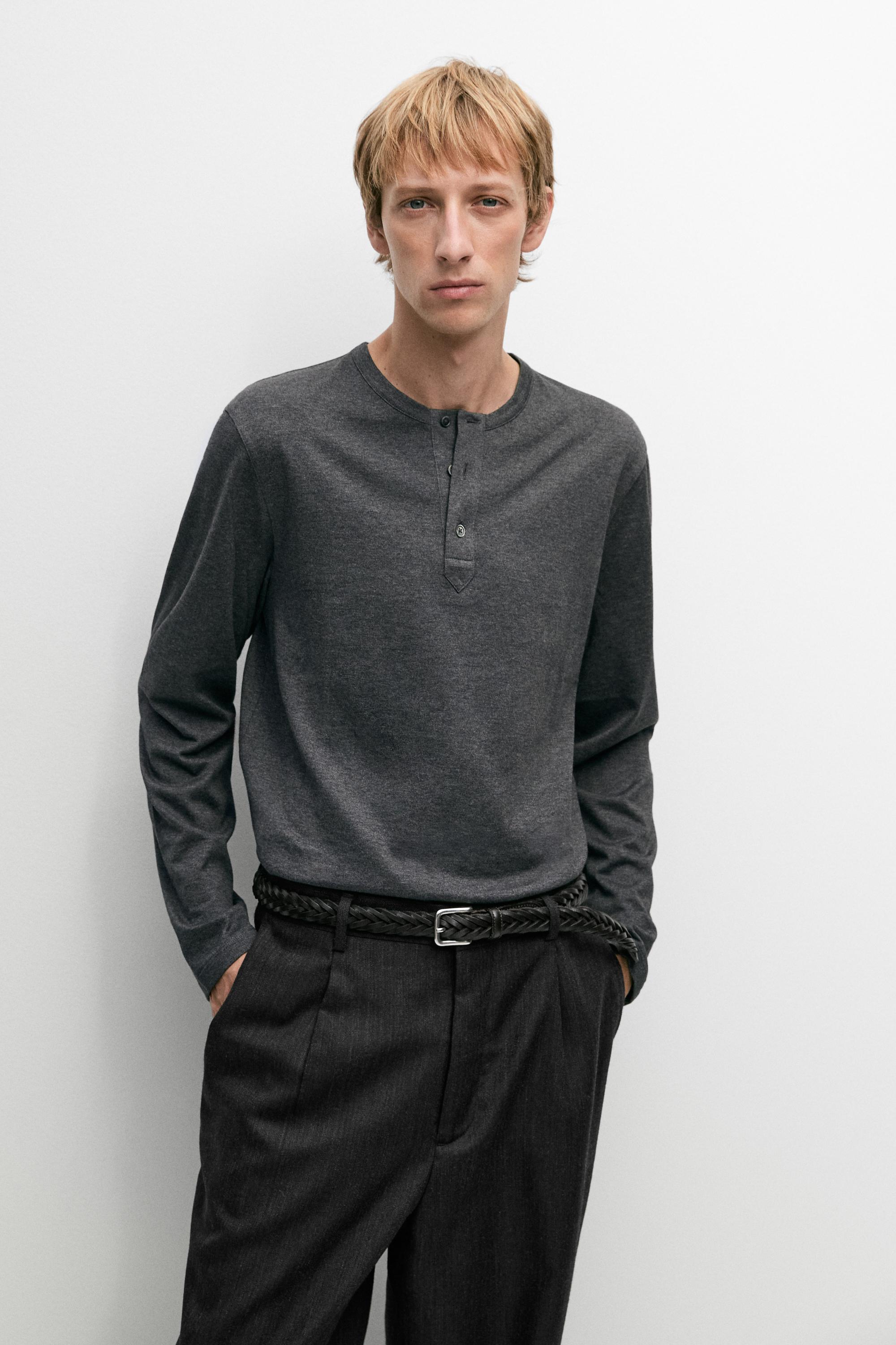100% cotton long sleeve henley T-shirt