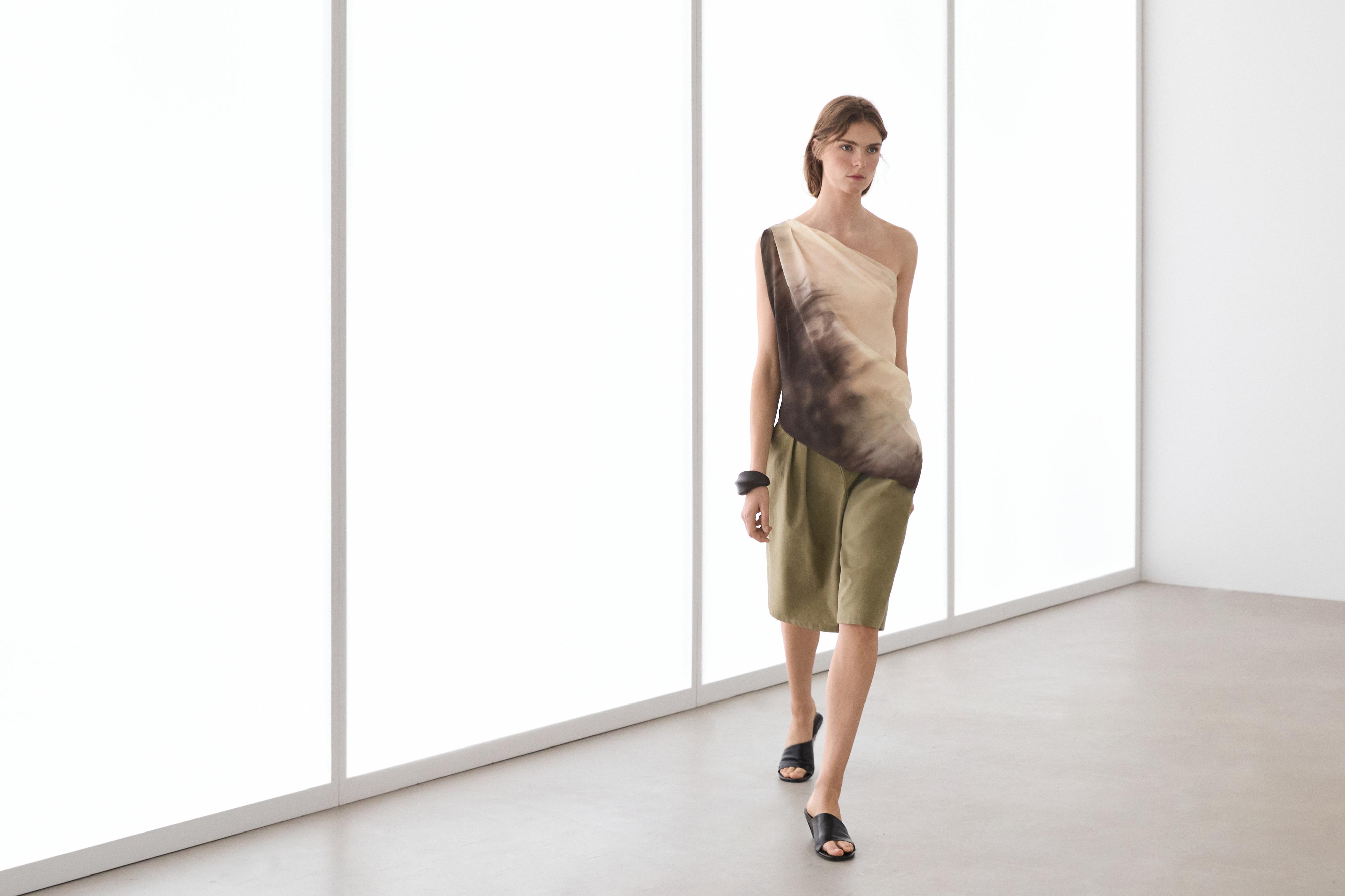 Asymmetric draped top — GREY BLUE