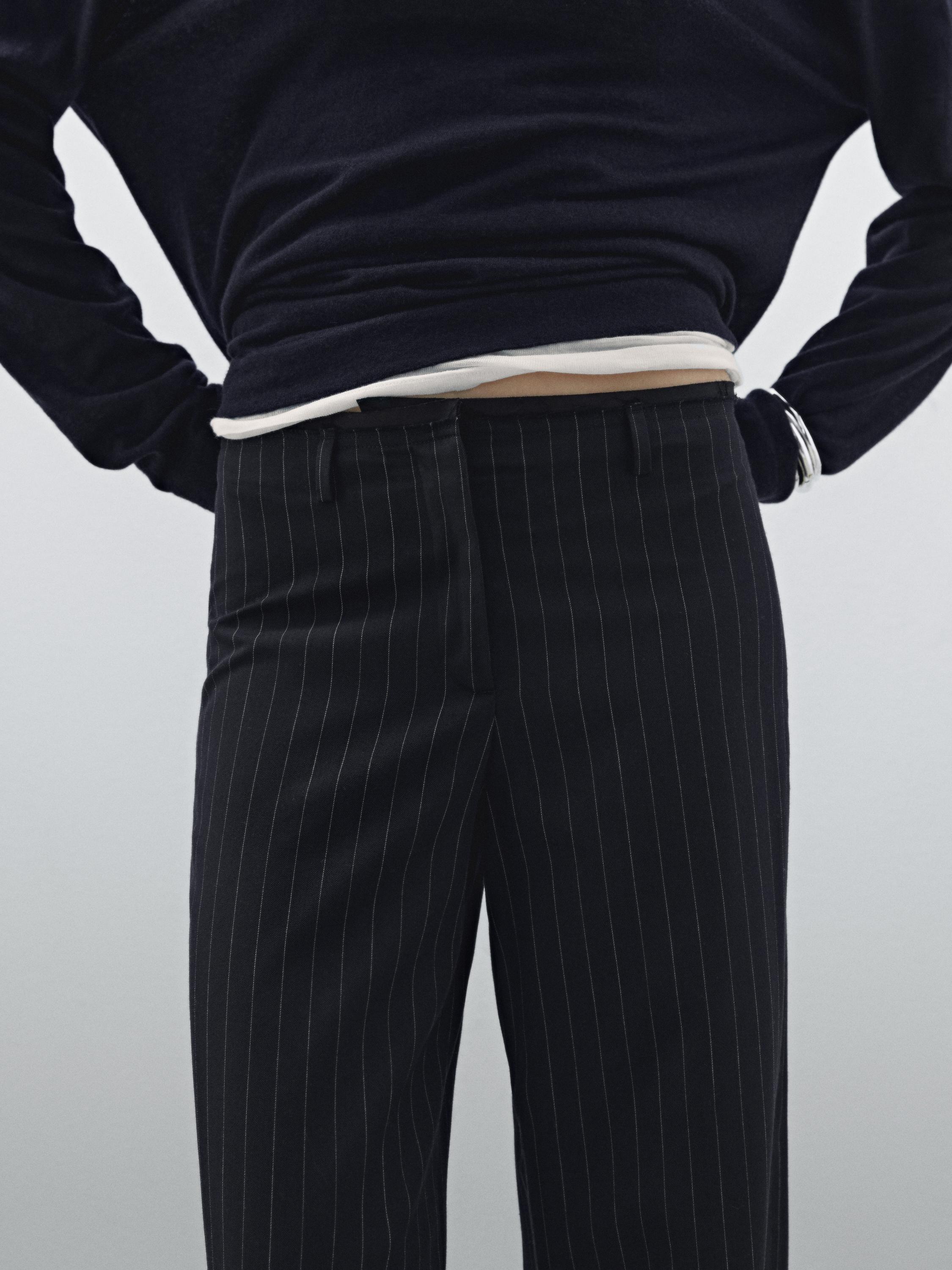 Pinstripe wool blend trousers