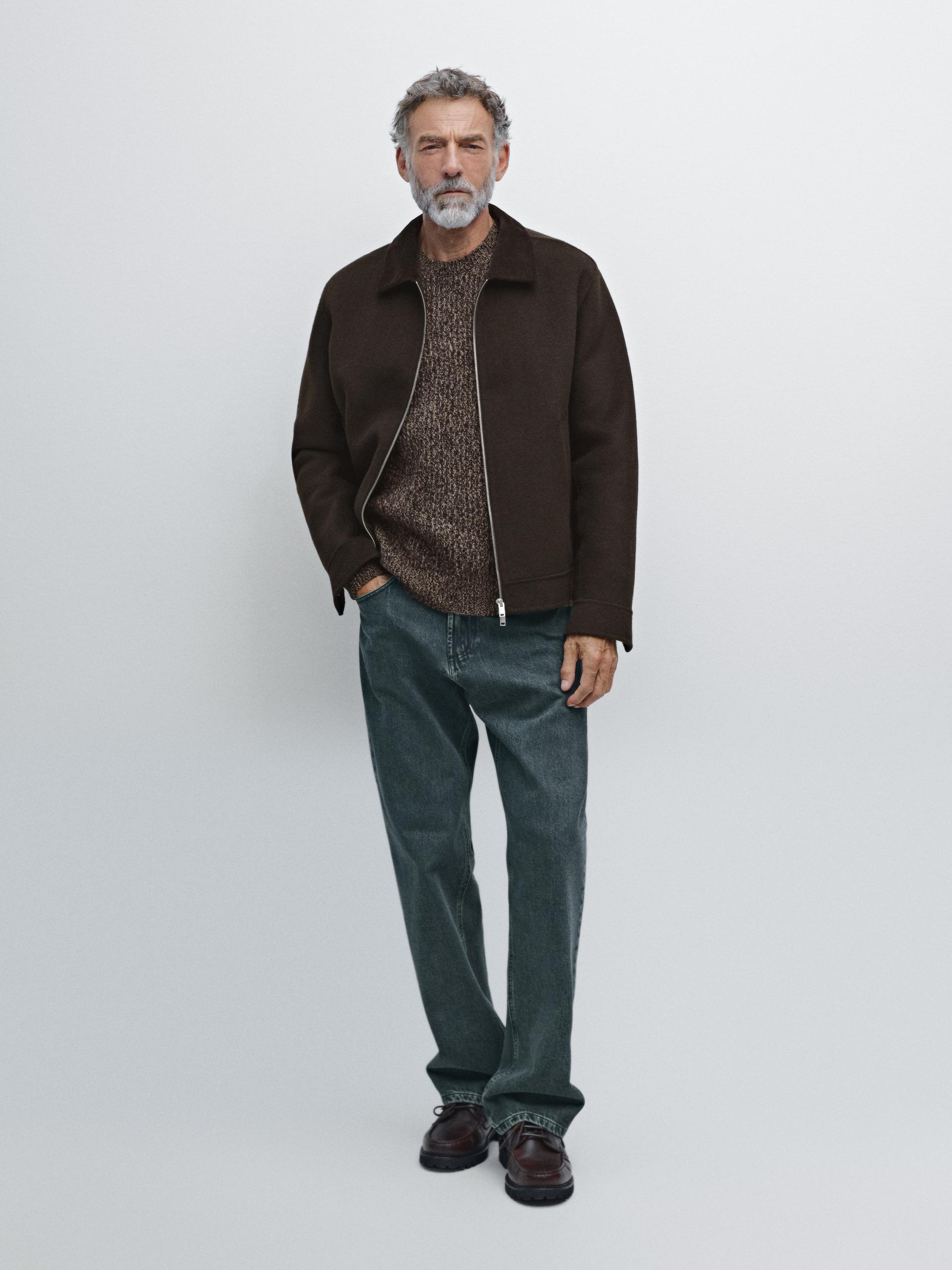 Giacca In Lana Con Doppio Colletto In Velluto A Costine - Cioccolato - L - Massimo Dutti - Maschile