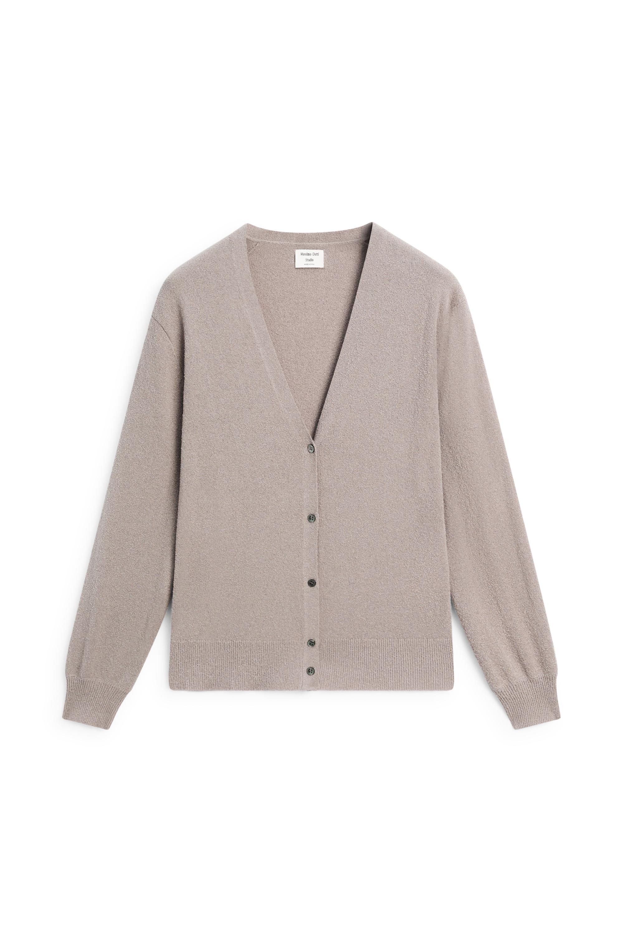 STUDIO V-neck knit cardigan — MOLE BROWN