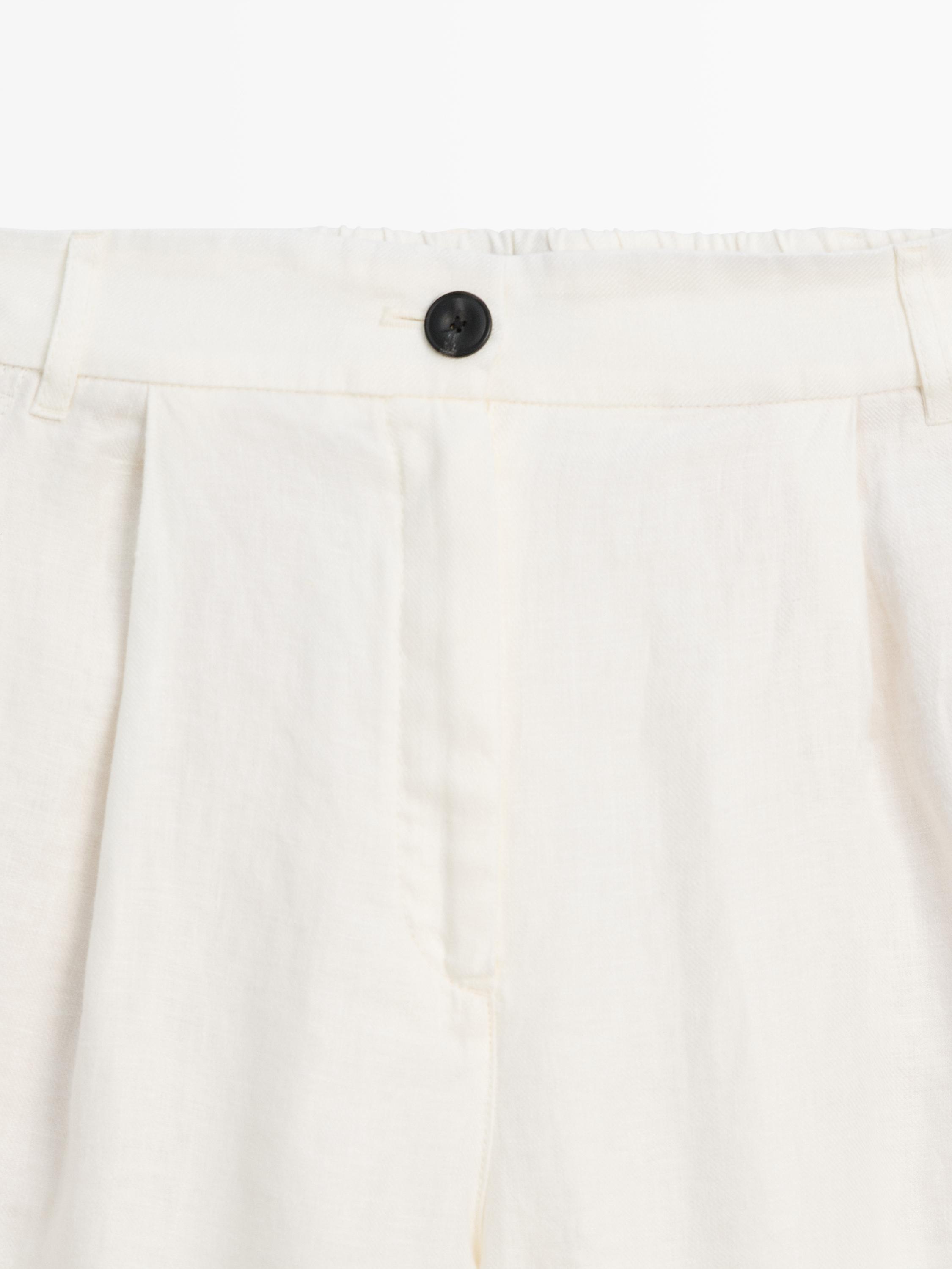 100% linen wide-leg elasticated trousers — Off white