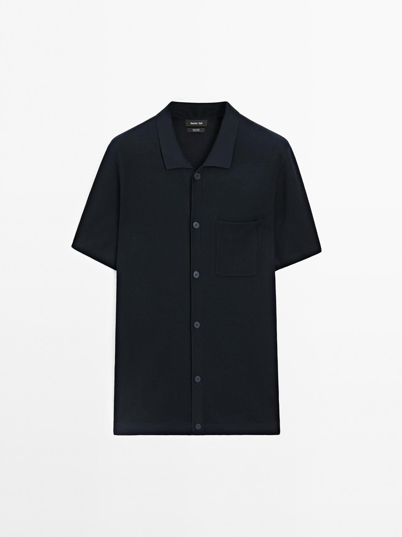 Massimo Dutti - Herre - Skjortejakke I 100 % Merceriseret Bomuld - Marineblå - M