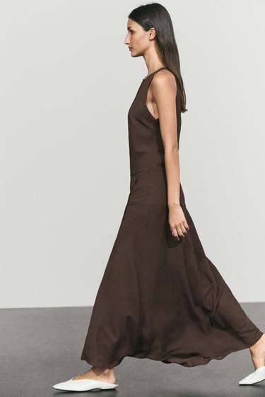 Midi dress with side button detail — BROWN 5
