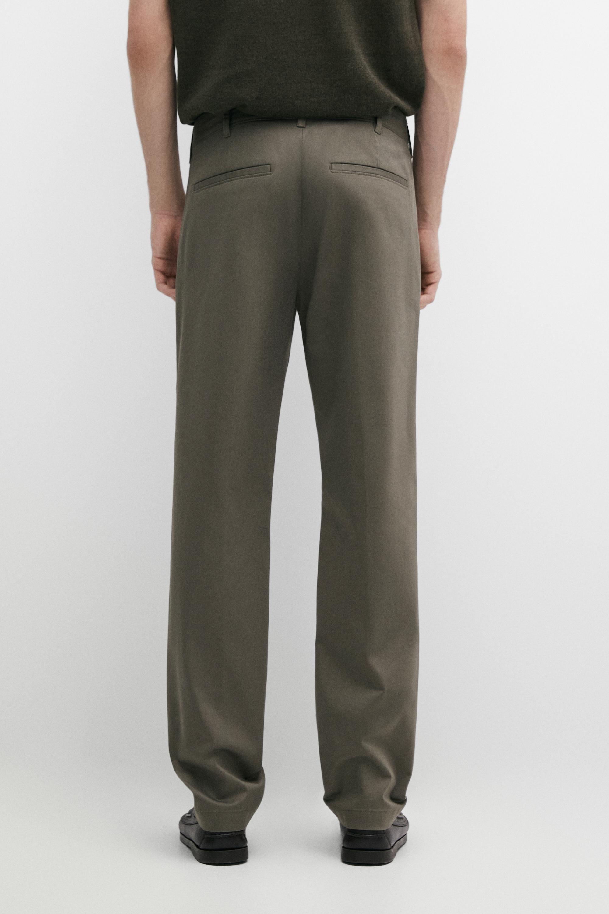 Cotton blend slim fit pants — GREEN
