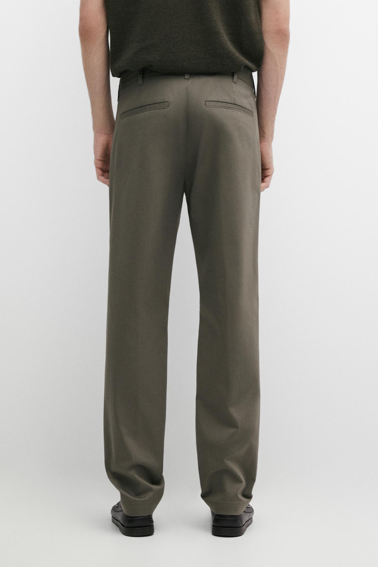 Cotton blend slim fit pants — GREEN