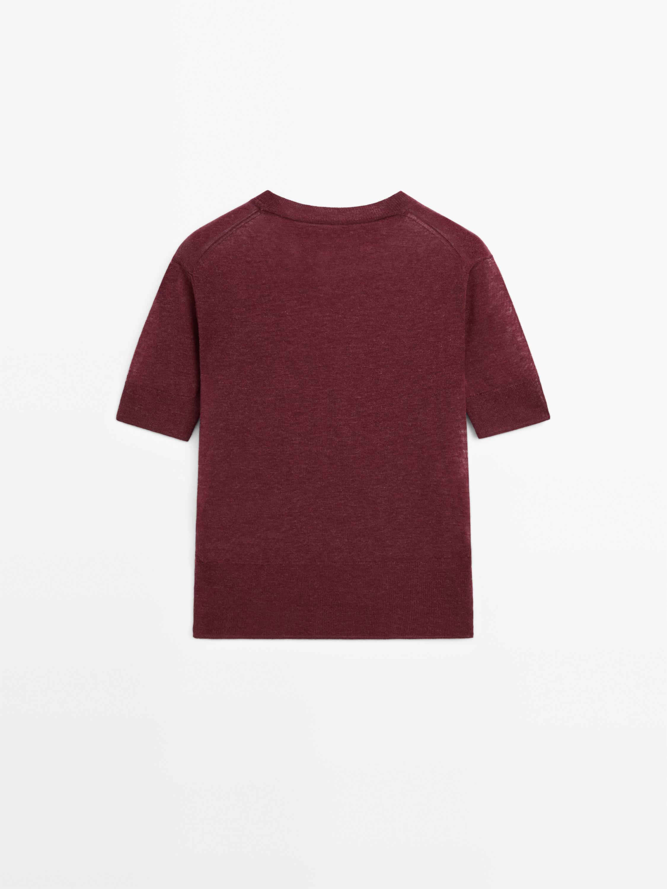 sveter z jemného úpletu s krátkym rukávom zo 100 % vlny - STUDIO