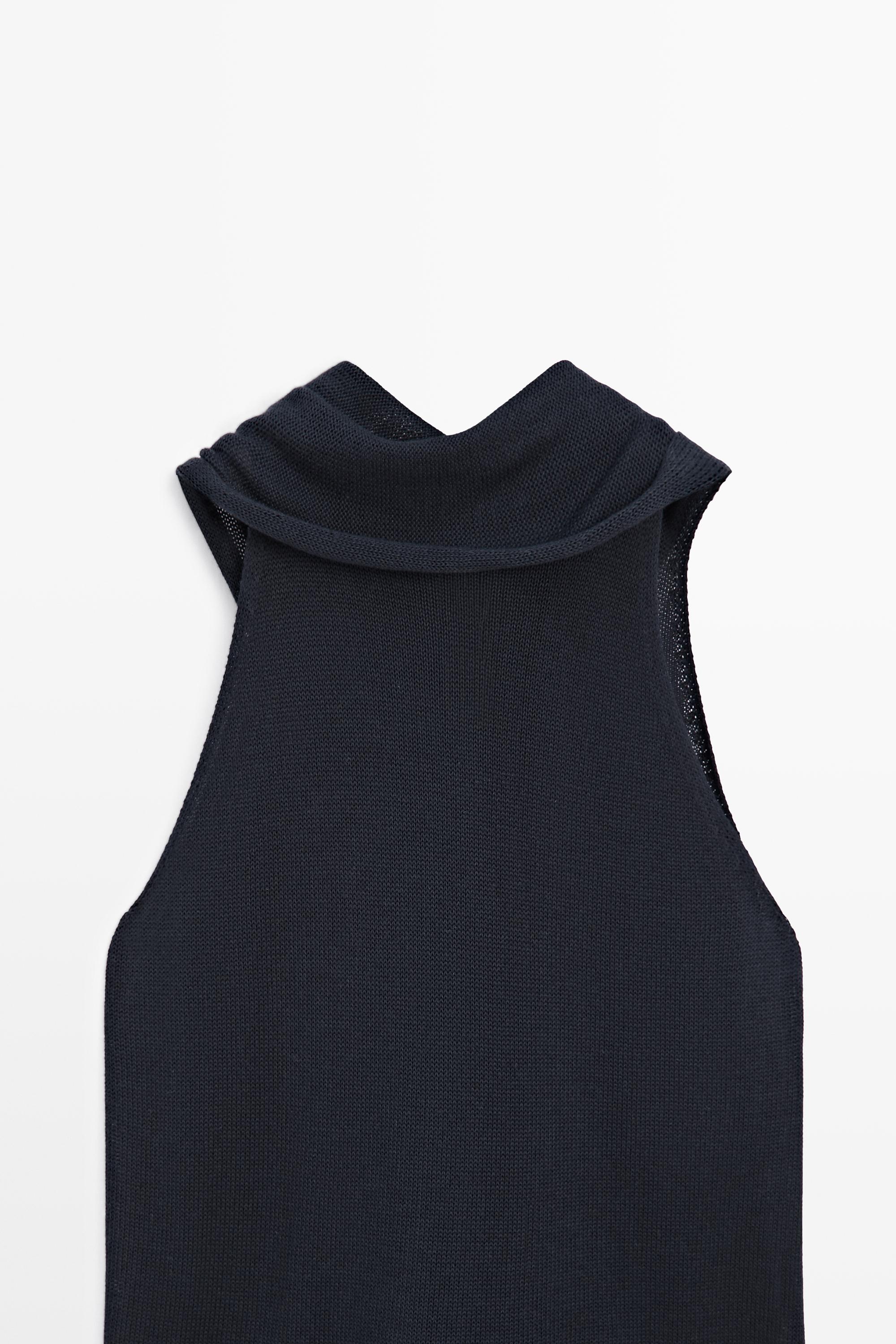 Flowing halter top with tie — NAVY BLUE
