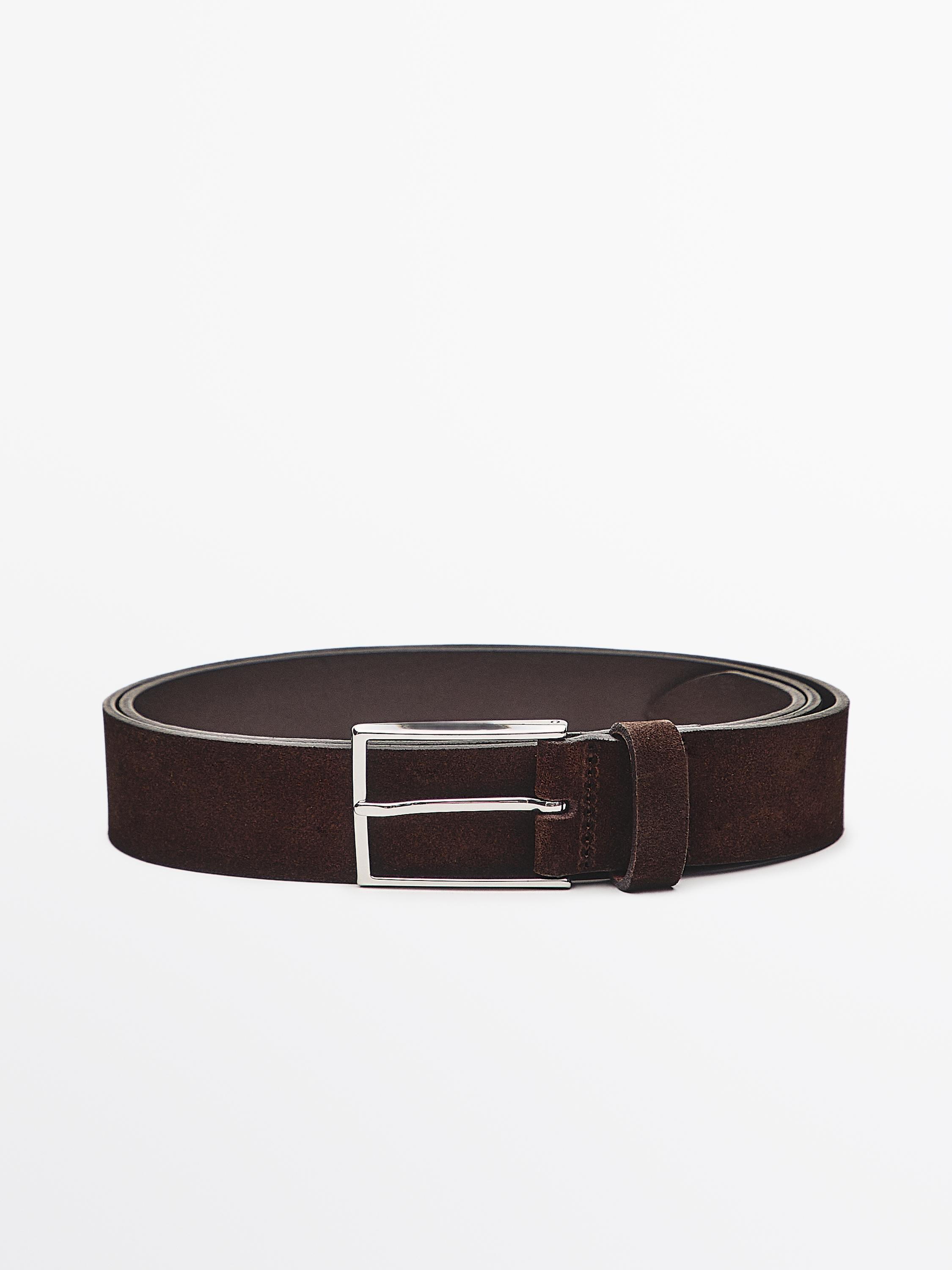 Plush nappa leather belt with nickel buckle — BROWN