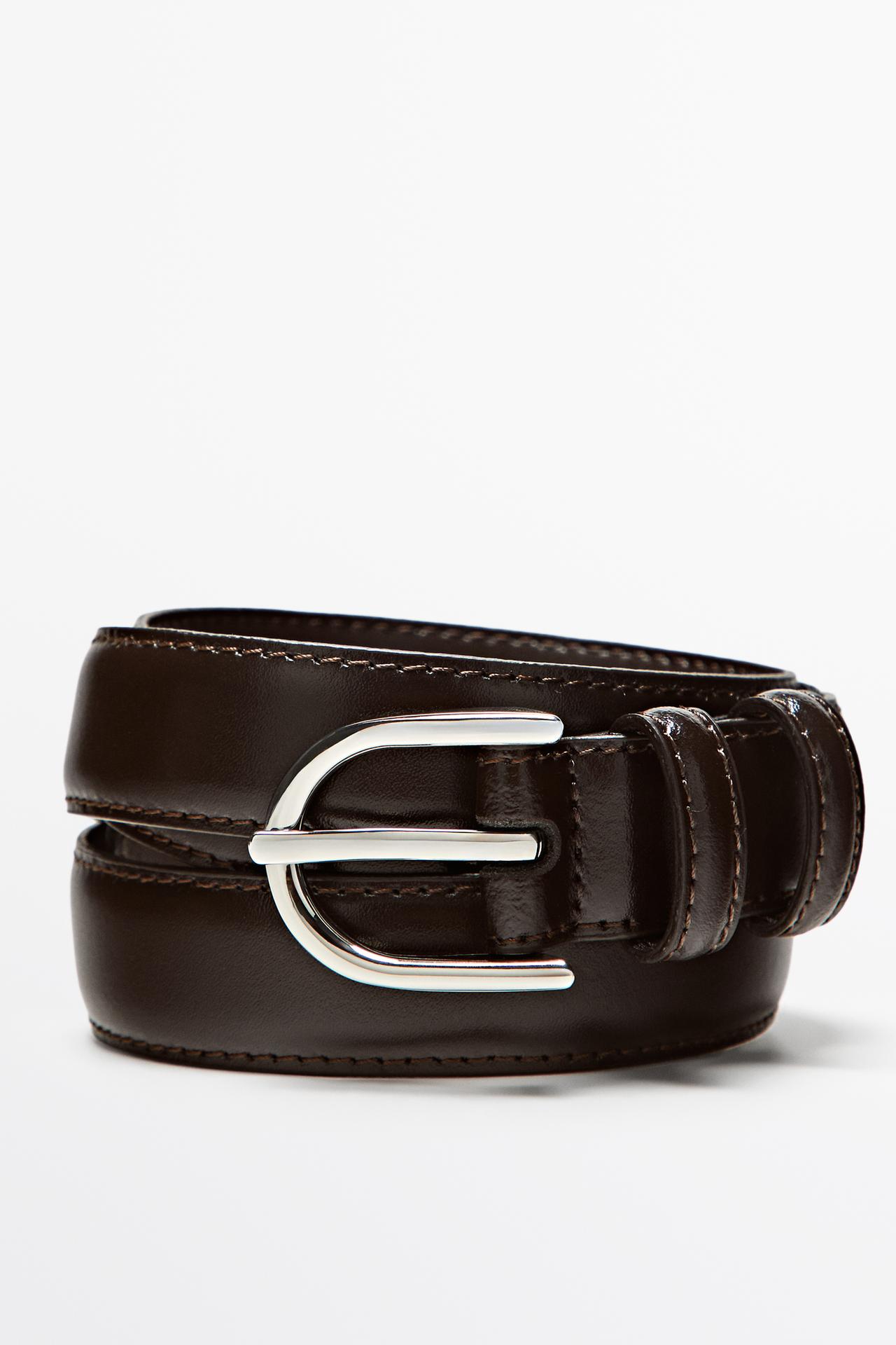 Nappa leather double-loop dress belt — BROWN