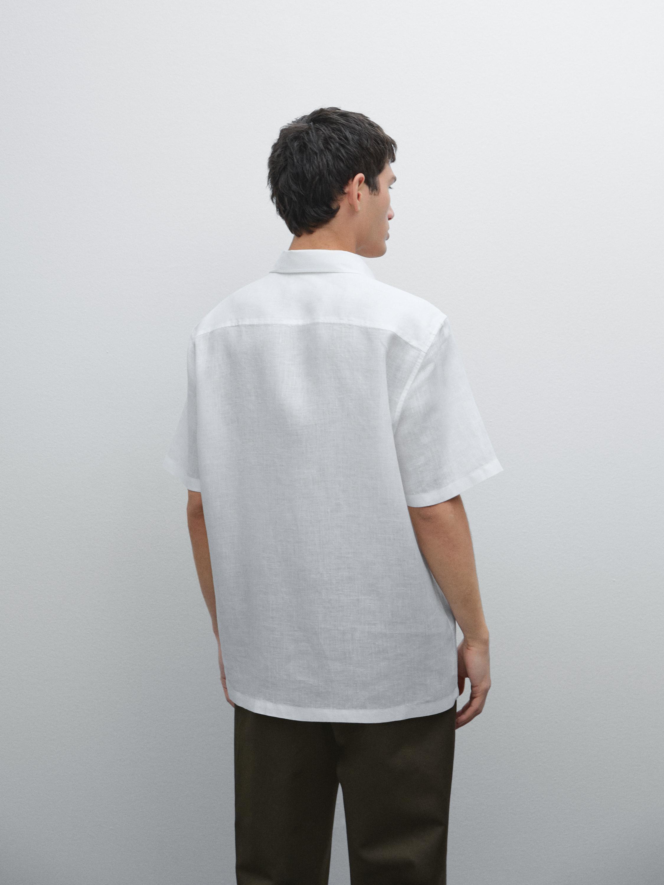 Regular fit short sleeve linen shirt